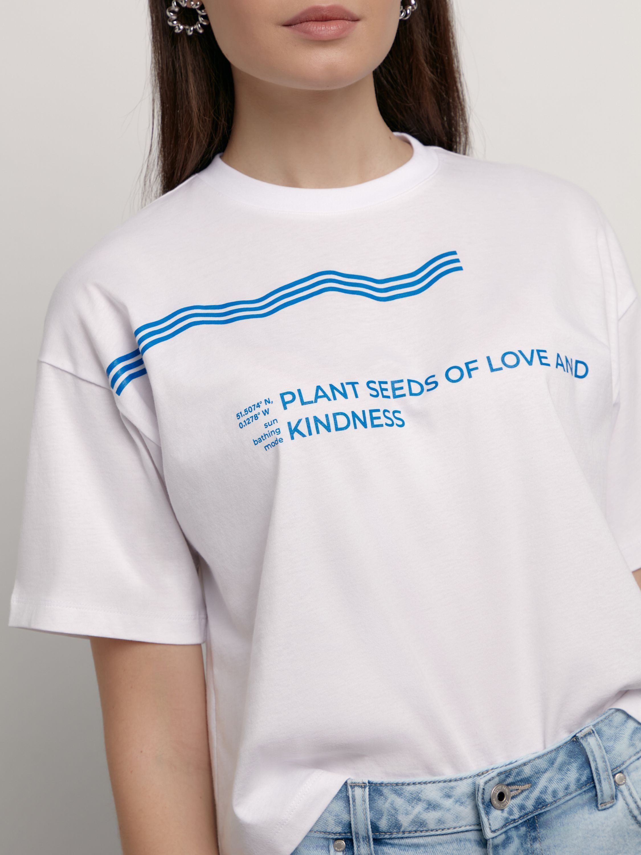 Свободная футболка из хлопка с рисунком «Love and kindness» LD 2211 Conte ⭐️, цвет white, размер 170-84/xs - фото 1