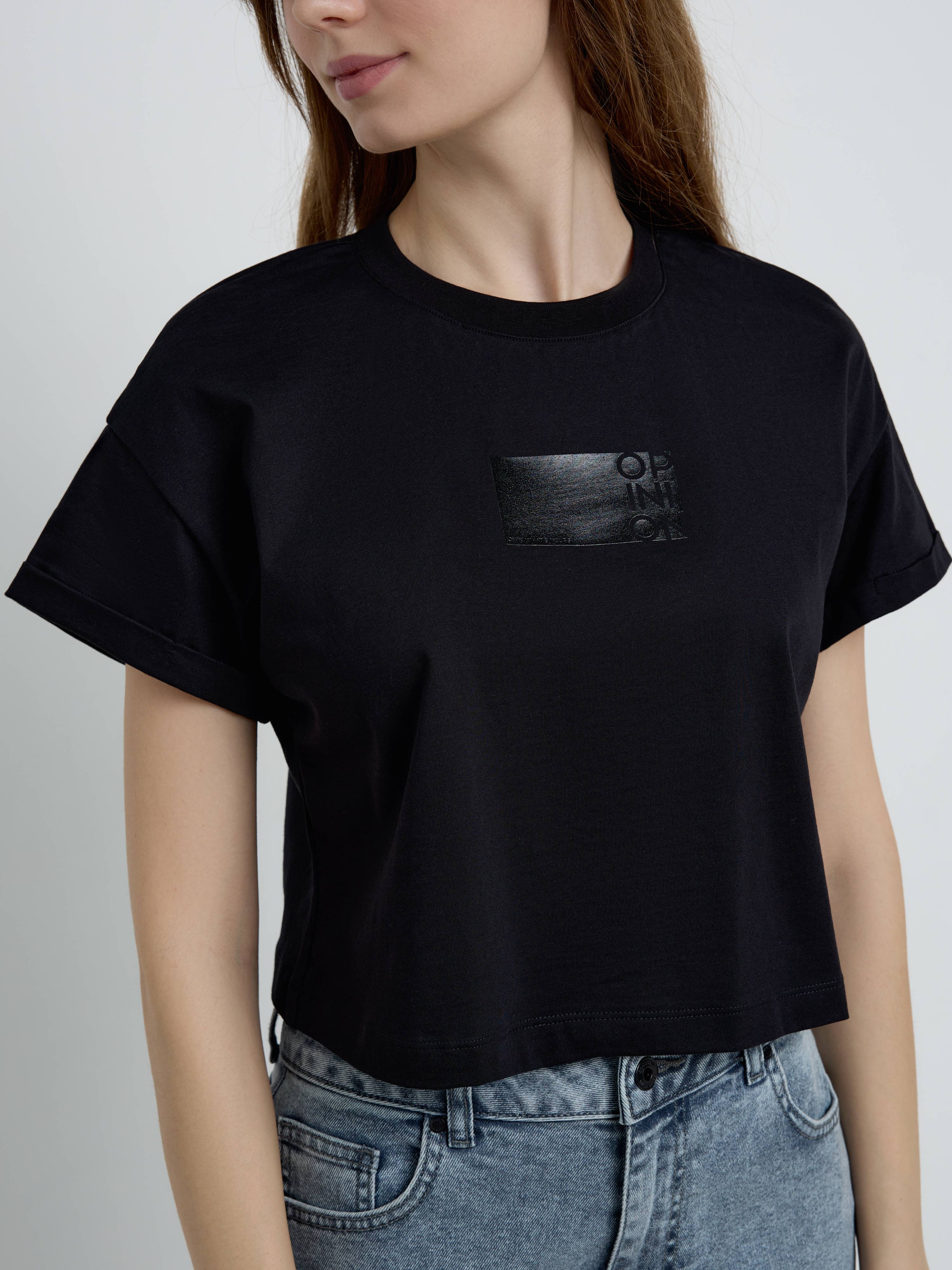 Укороченная футболка из хлопка с рисунком «Opinion» LD 2151 Conte ⭐️, цвет black, размер 170-84/xs - фото 1