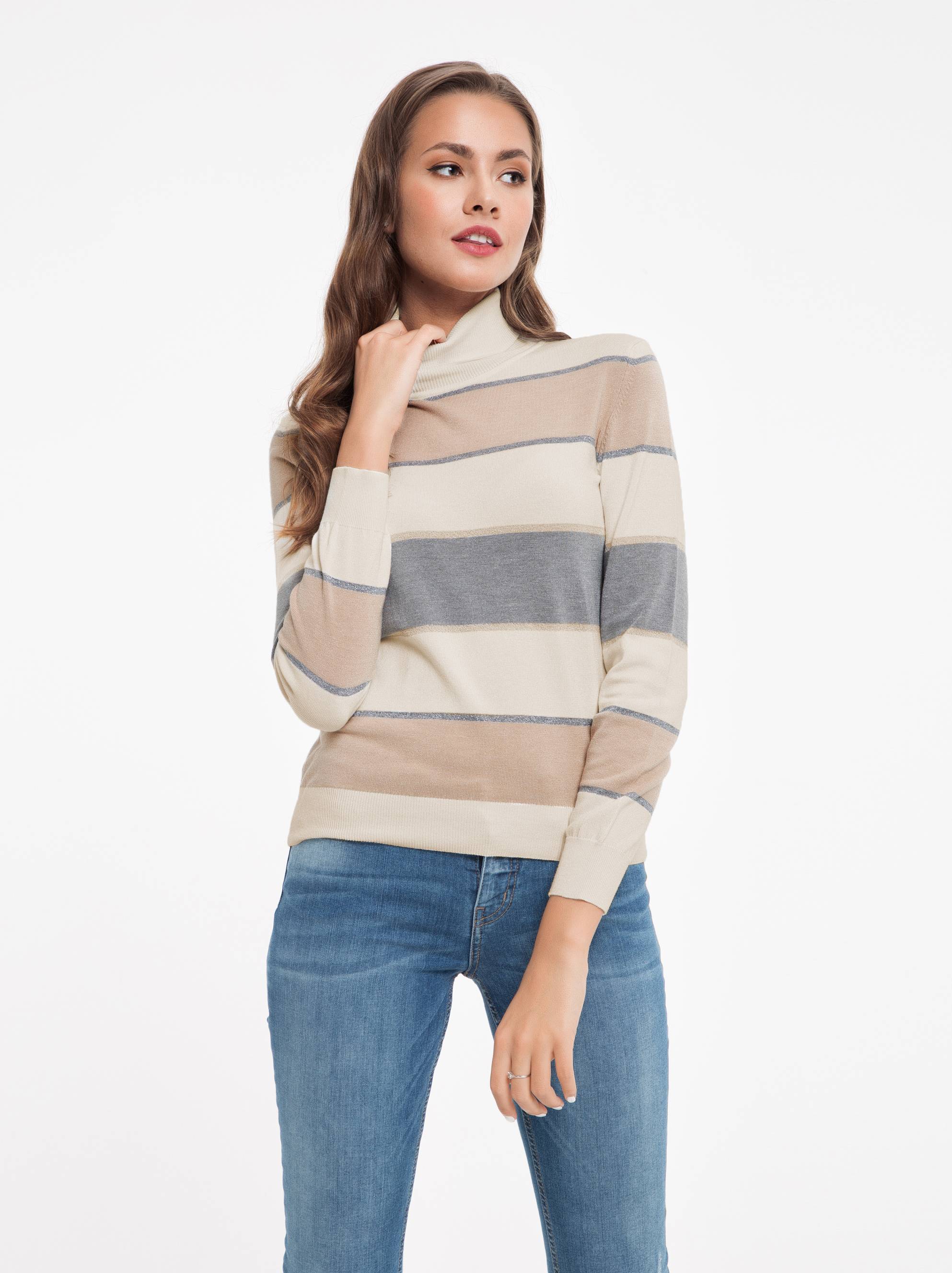 Экстрамягкий свитер в полоску с металлическим блеском 034 Conte ⭐️, цвет бежево-серый, размер 158 - фото 1