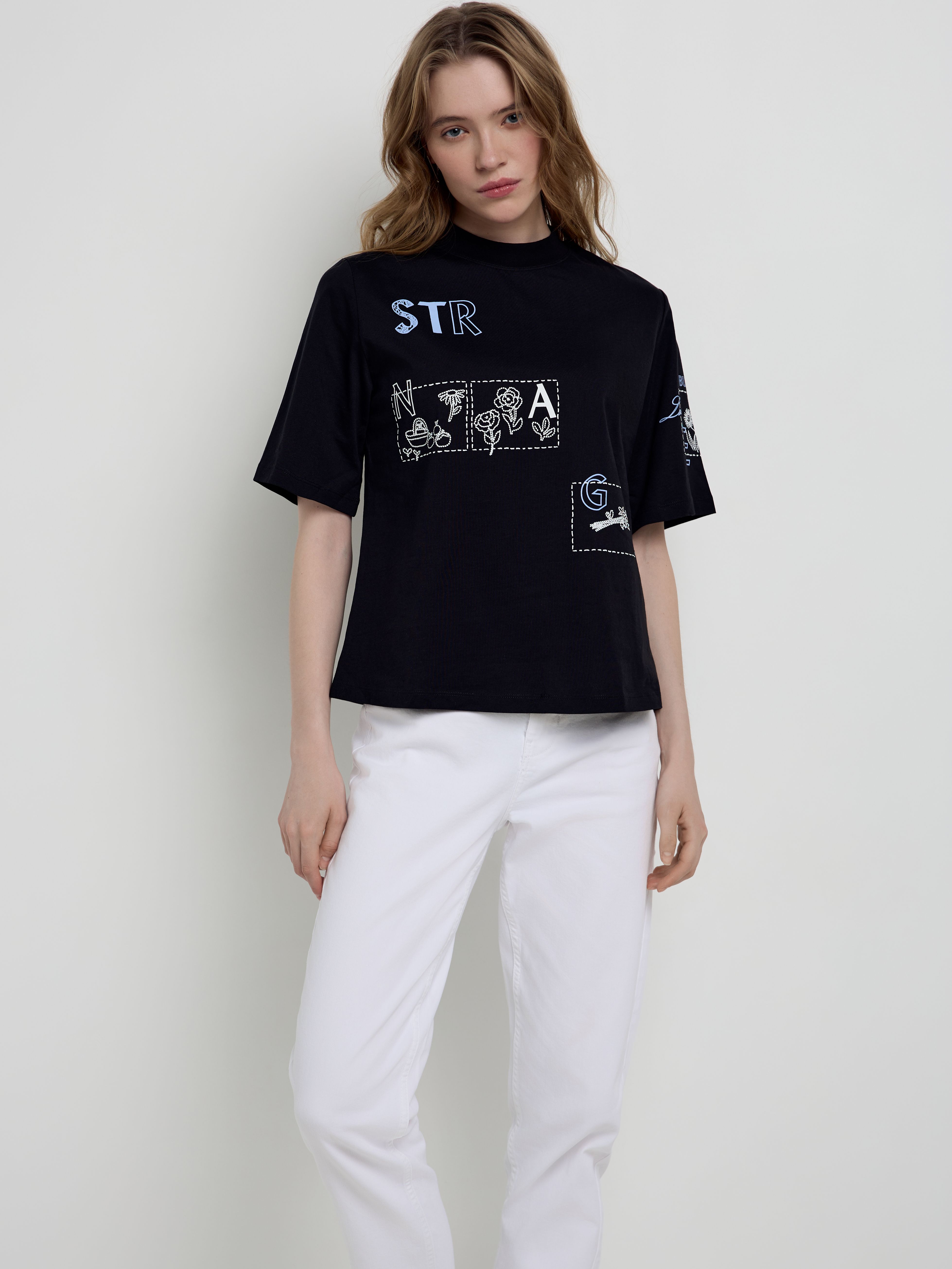 Свободная футболка из хлопка с рисунком «Letters» LD 2098 Conte ⭐️, цвет black, размер 170-100/xl