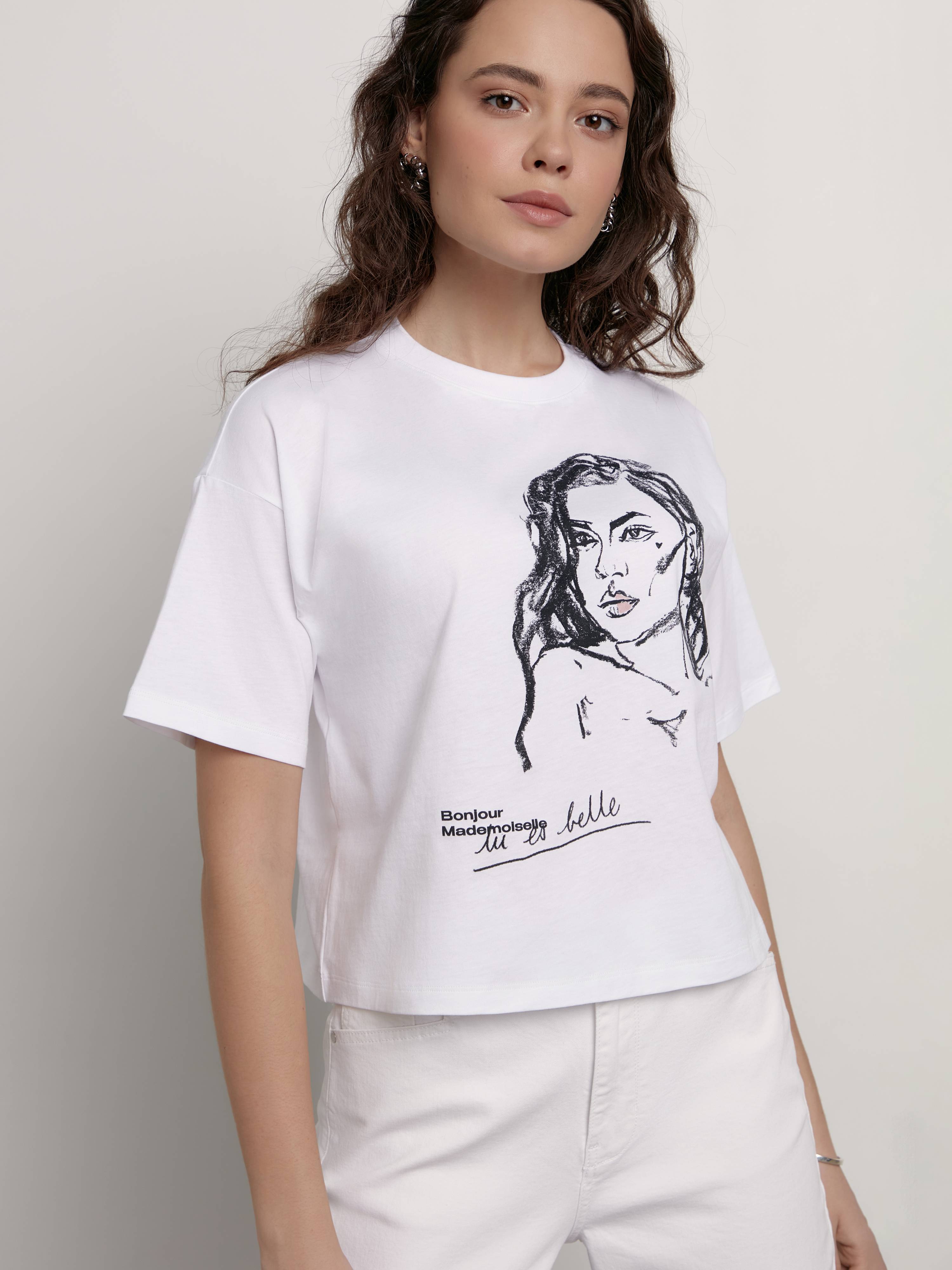 Укороченная футболка свободного кроя с рисунком «Bonjour» LD 2264 Conte ⭐️, цвет white, размер 170-84/xs