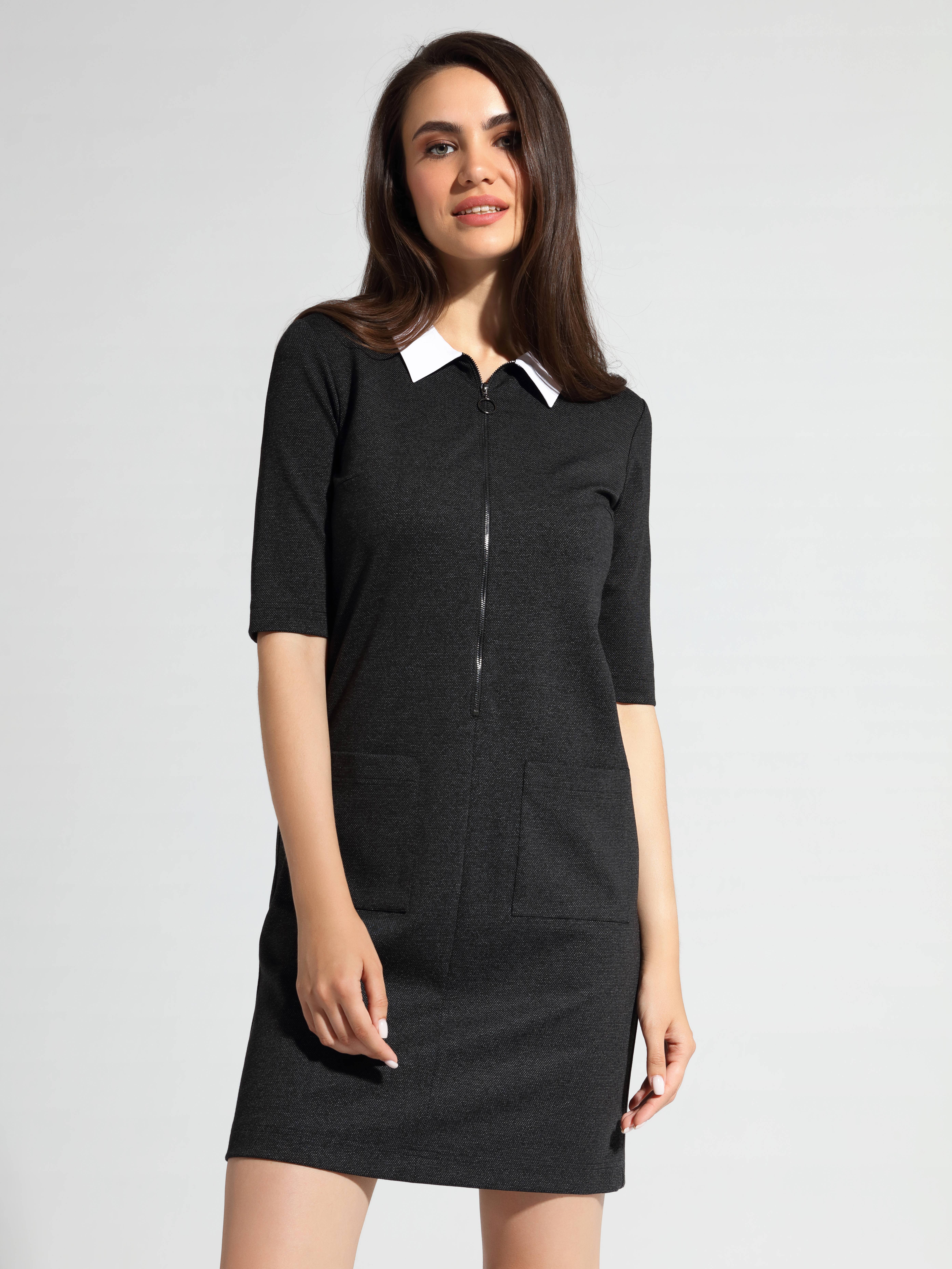 Платье с металлической молнией и воротником LPL 1056 Conte ⭐️, цвет black melange, размер 164-100-106 - фото 1