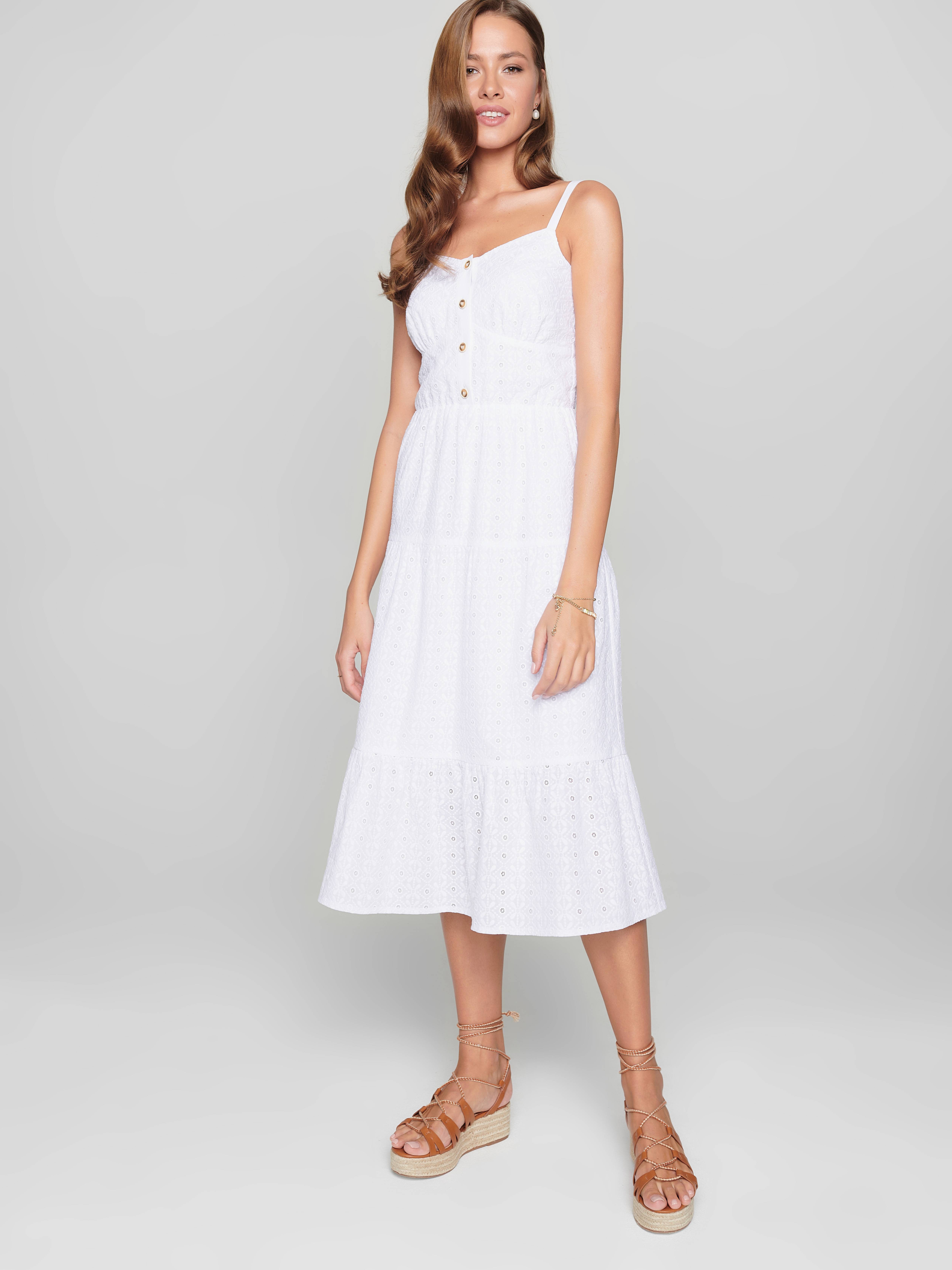 Легкое платье с вышивкой ришелье на тонких бретелях из хлопка премиального качества LPL 1143 Conte ⭐️, цвет white, размер 170-100-106 - фото 1