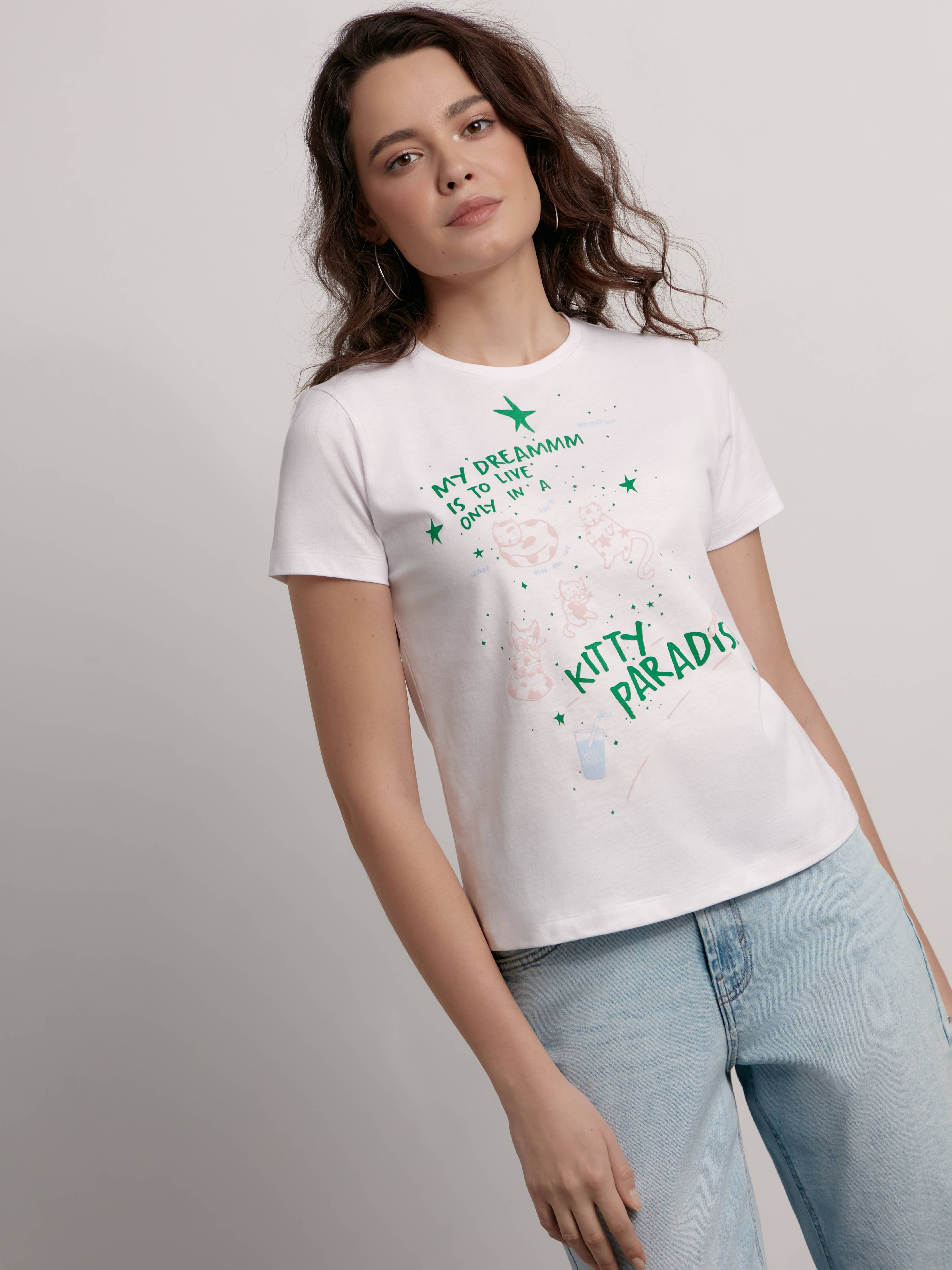 Базовая футболка из хлопка с рисунком «Kitty paradise» LD 2139 Conte ⭐️, цвет white, размер 170-100/xl - фото 1