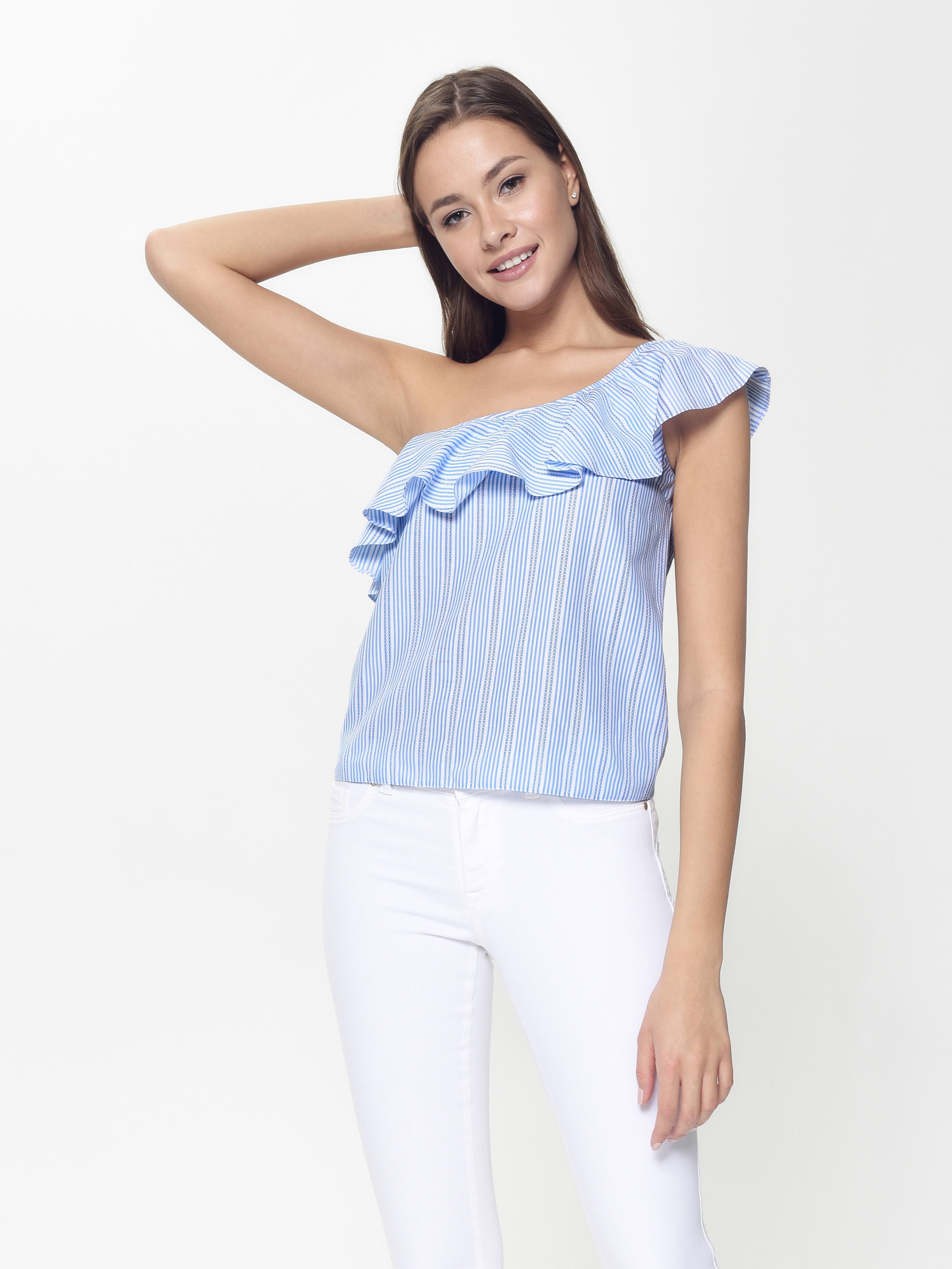 Ультрамодная блузка на одно плечо LBL 929 Conte ⭐️, цвет blue-white, размер 170-84-90