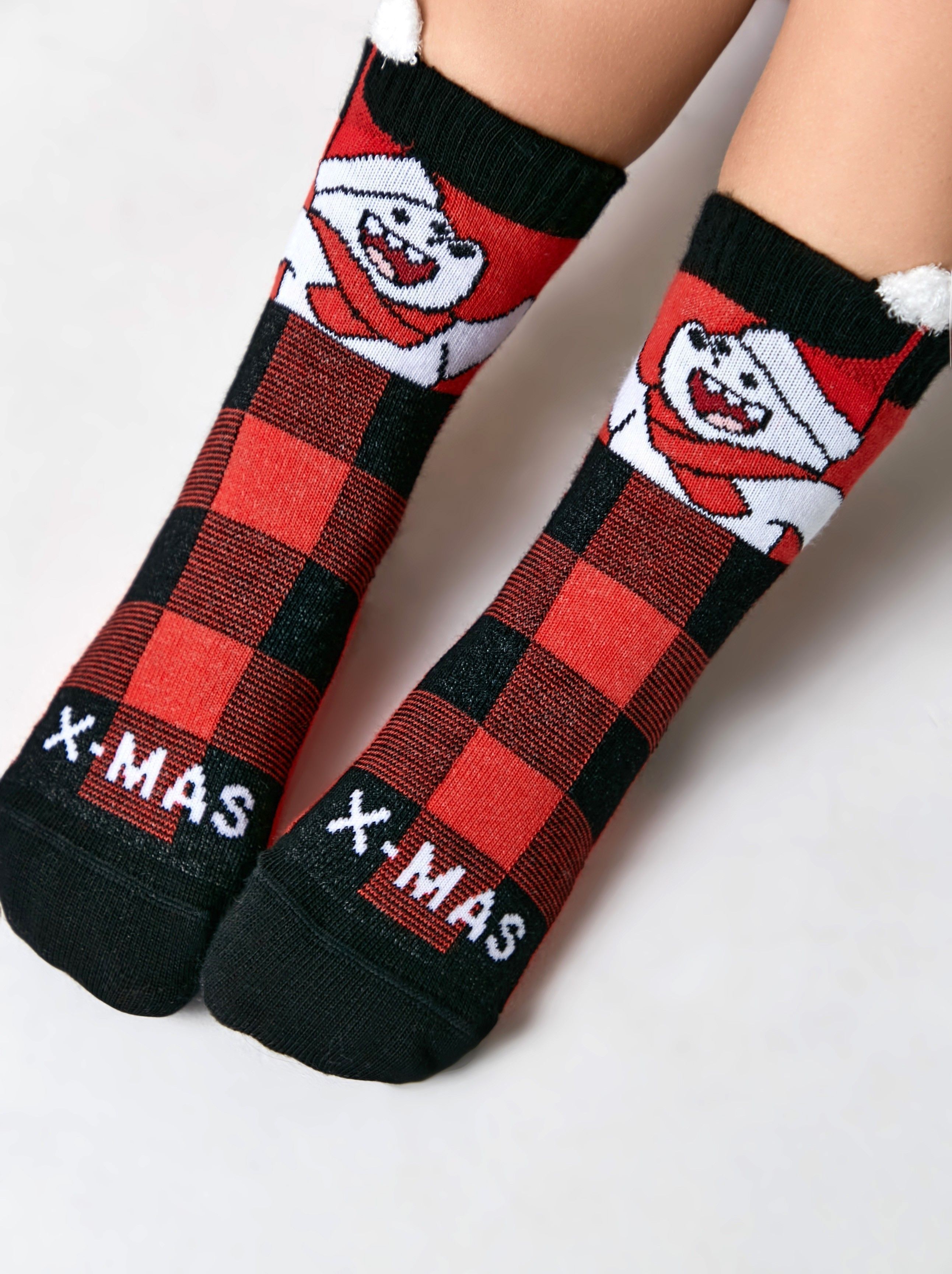 Новогодние носки с вывязанным пушистым пикотом «Xmas bear» Conte ⭐️, цвет красный, размер 11-12