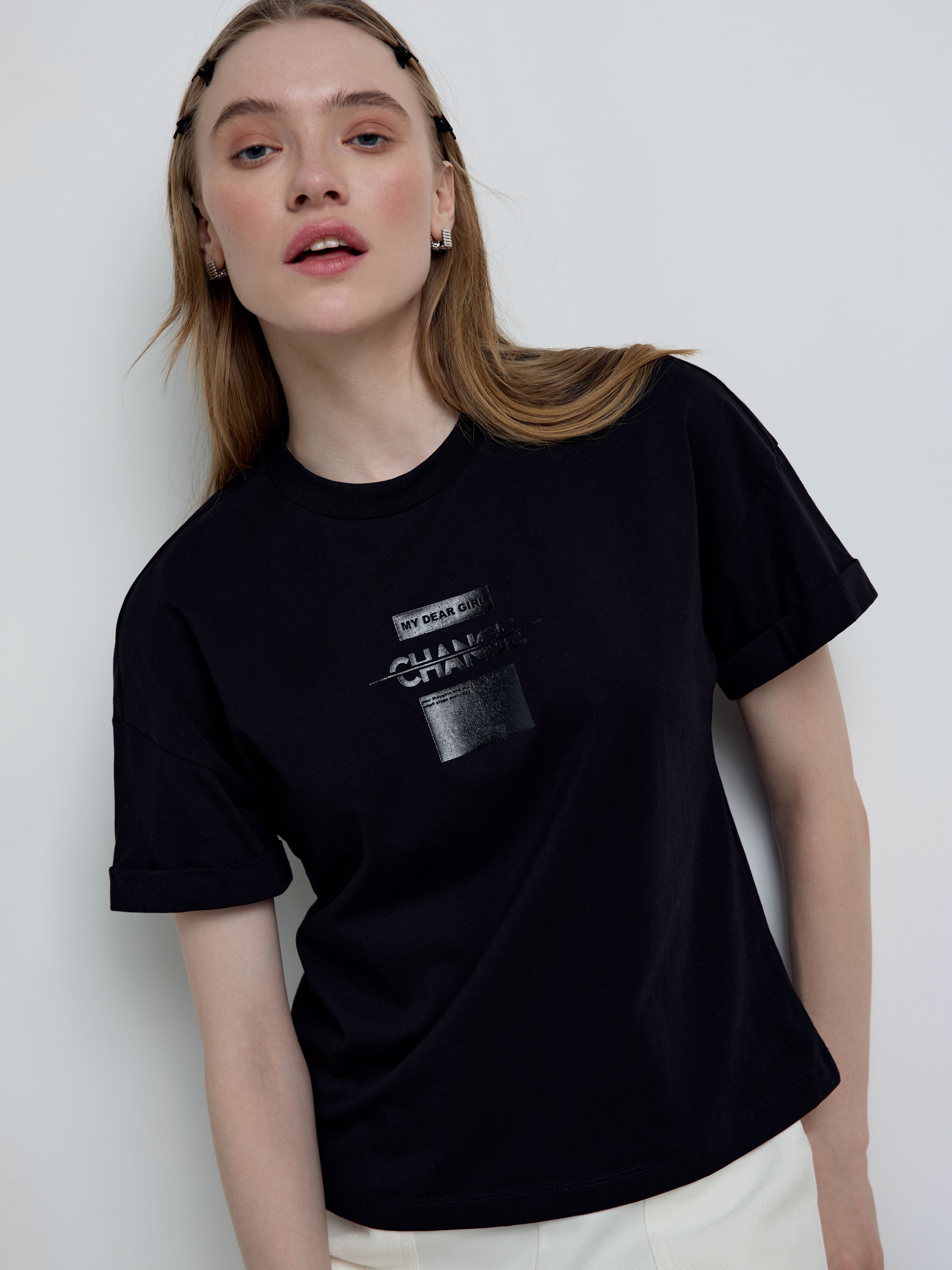 Футболка с манжетами и рисунком «Change» LD 2111 Conte ⭐️, цвет black, размер 170-100/xl