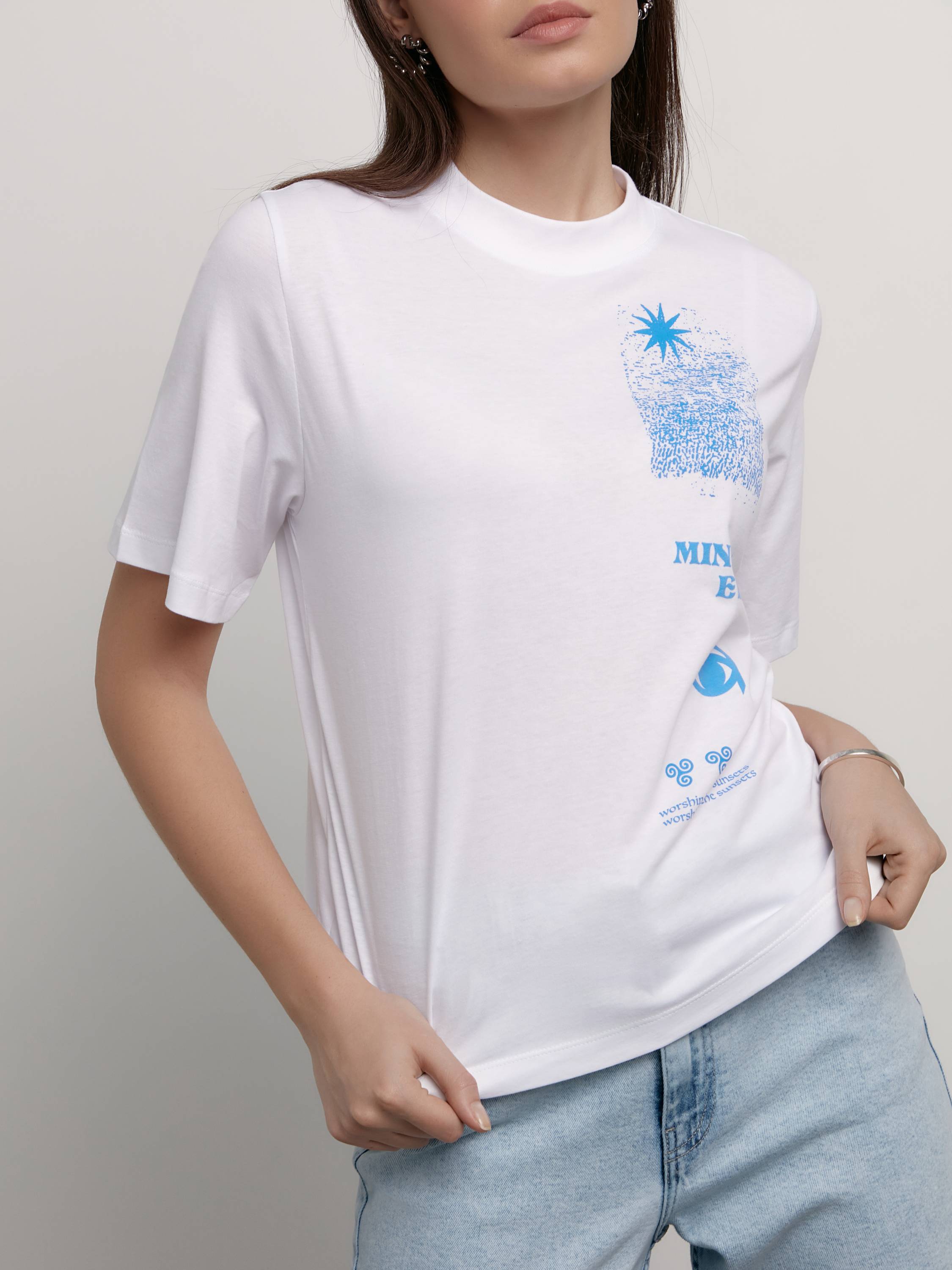 Свободная футболка из хлопка с рисунком «Mind's eye» LD 2097 Conte ⭐️, цвет white, размер 170-100/xl