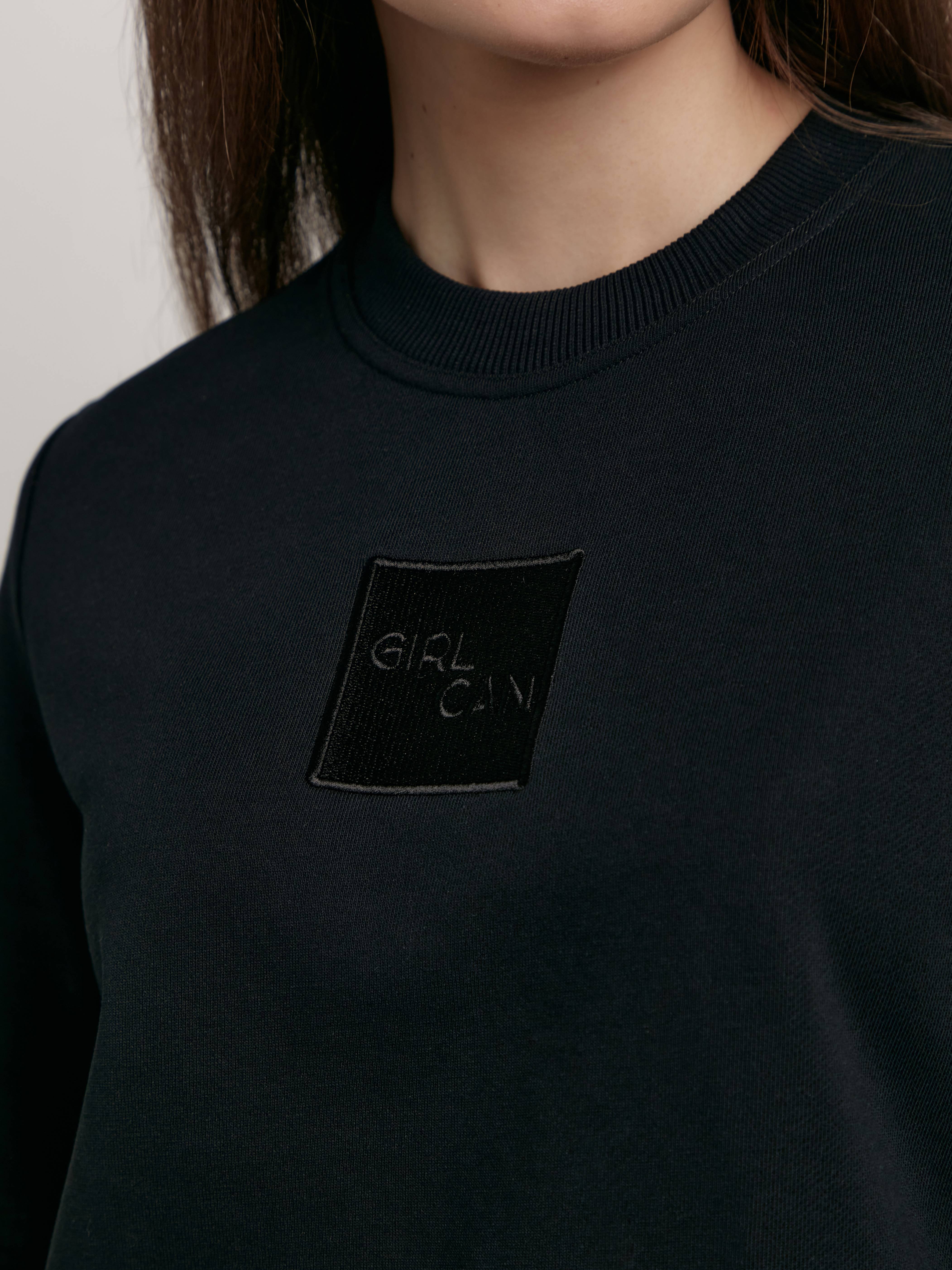 Свободная футболка из футера с вышивкой «Girl can» LD 2283 Conte ⭐️, цвет black, размер 170-84/xs - фото 1