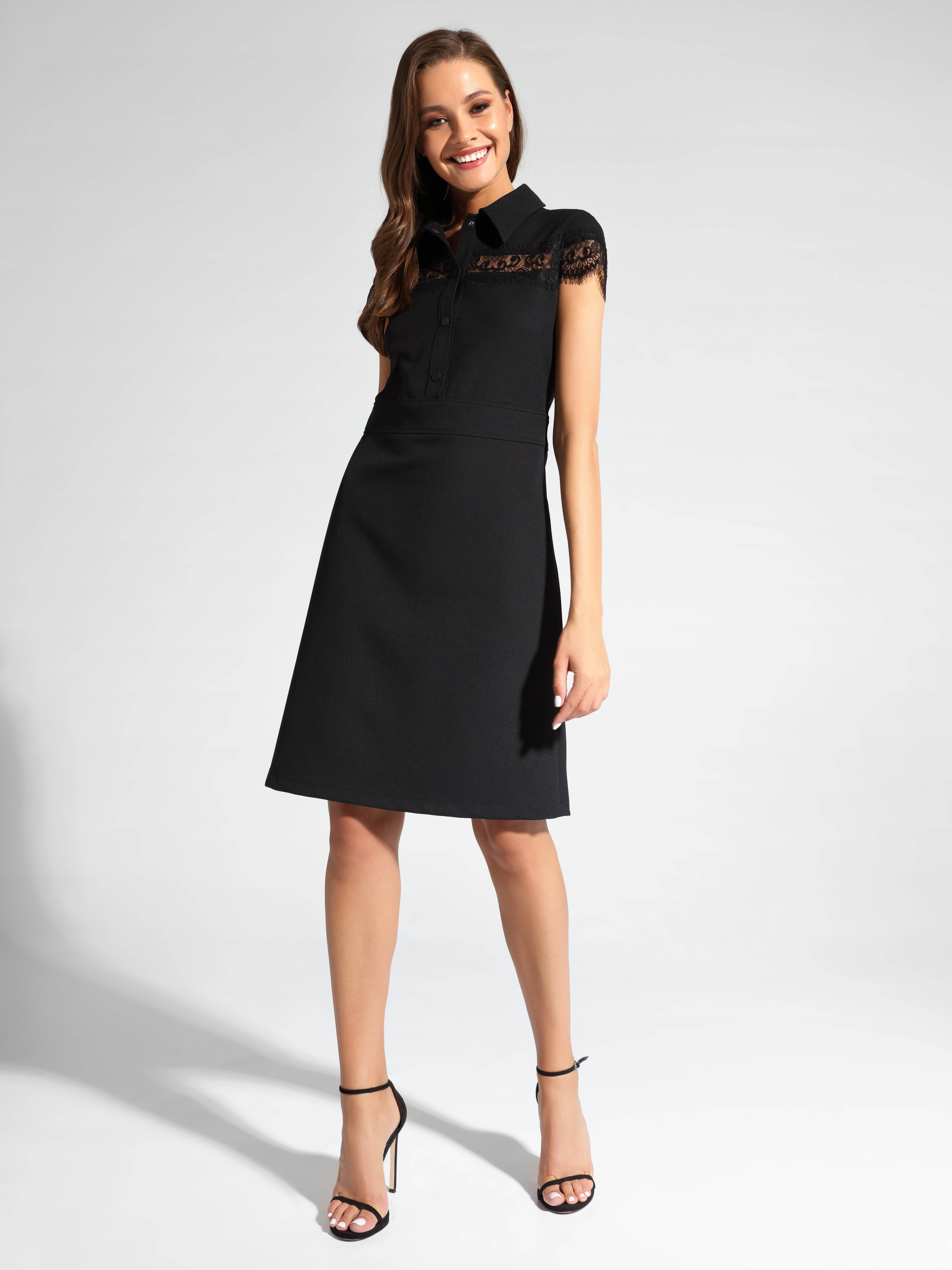 Платье-рубашка с фактурным кружевом LPL 1038 Conte ⭐️, цвет black, размер 164-100-106 - фото 1