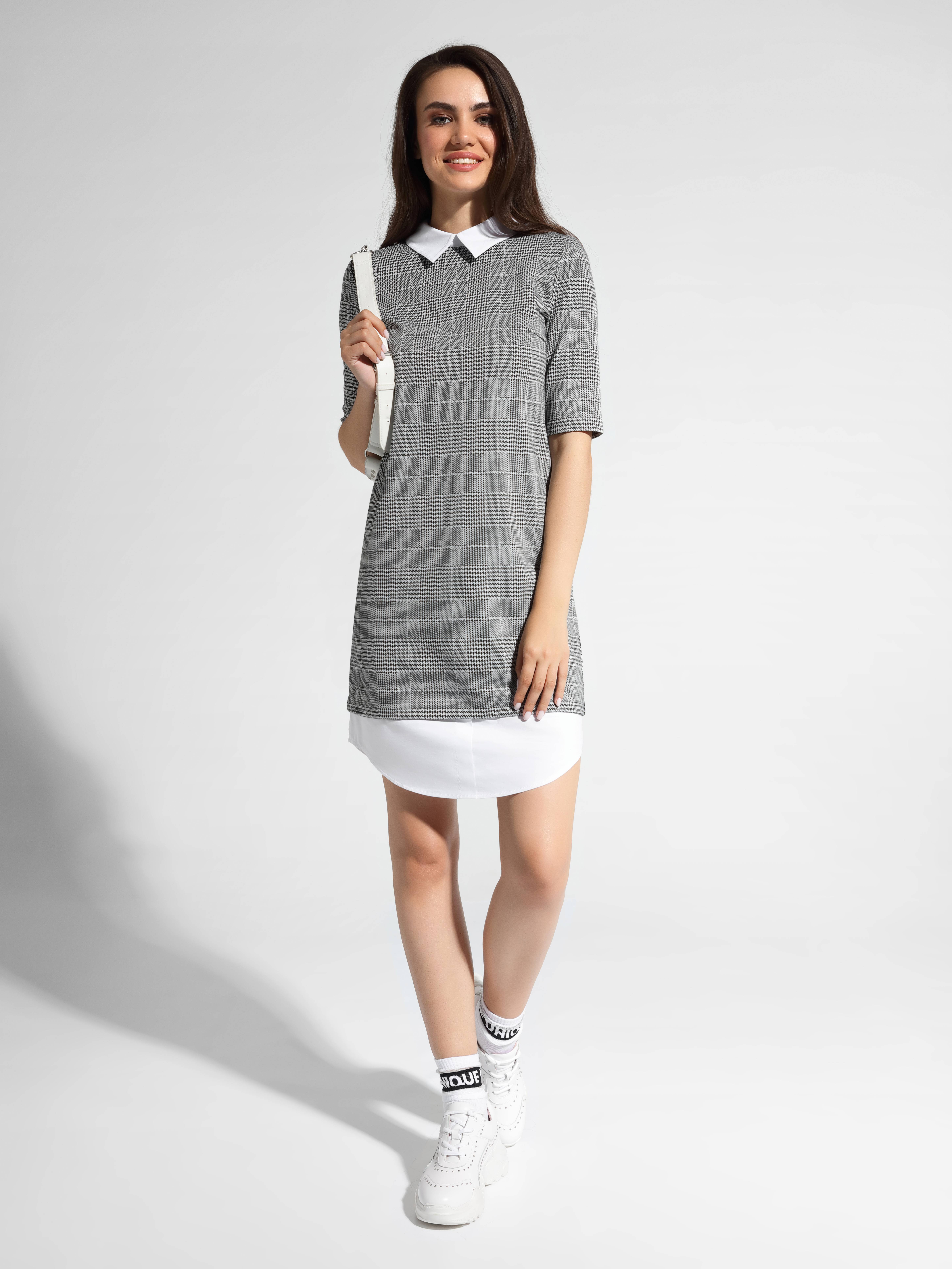 Платье в клетку с имитацией рубашки LPL 1052 Conte ⭐️, цвет grey-ivory check, размер 164-100-106 - фото 1