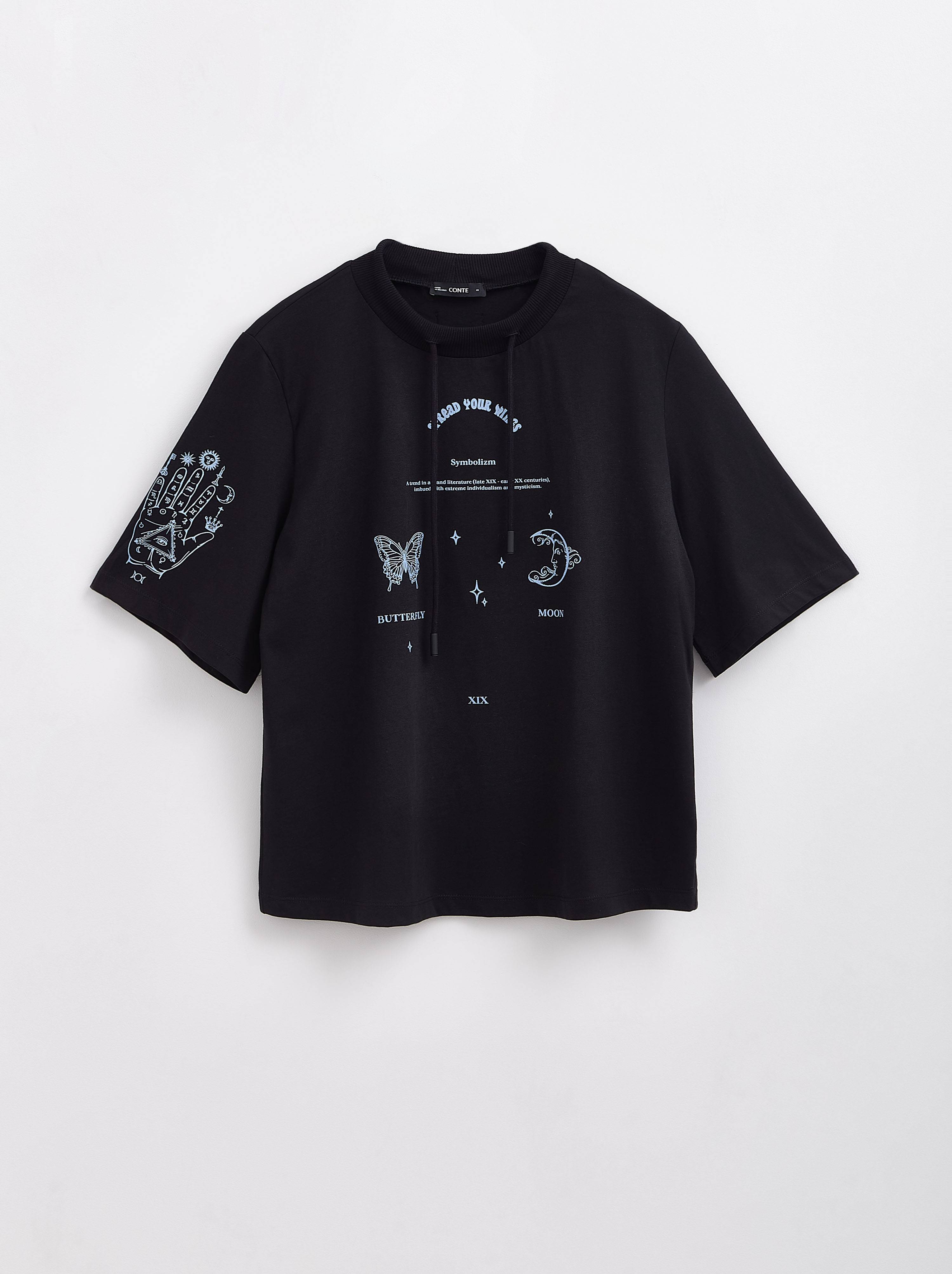 Oversize-футболка со шнуровкой «Symbolizm» LD 1782 Conte ⭐️, цвет black, размер 170-84/xs