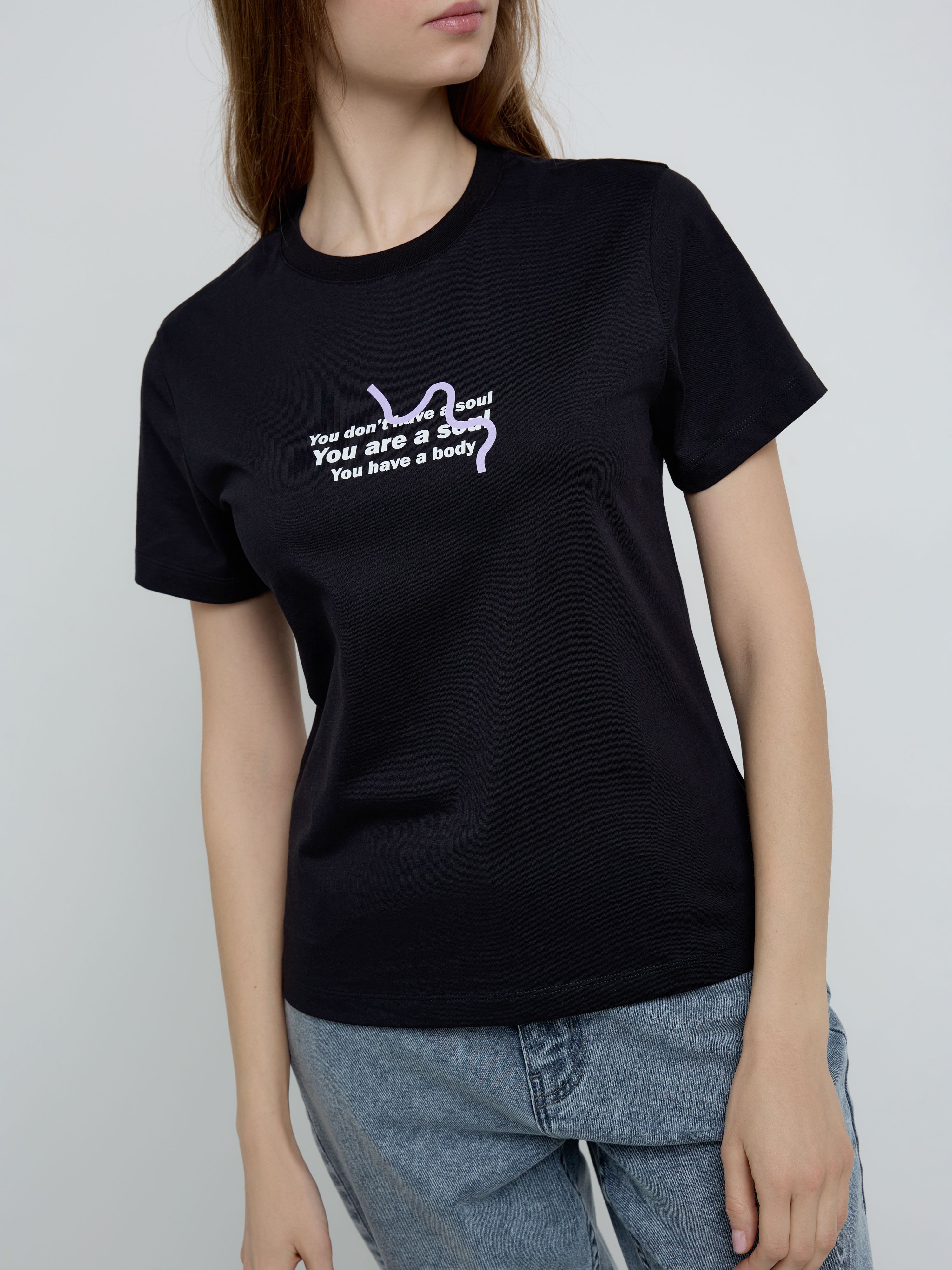 Базовая футболка из хлопка с рисунком «A soul» LD 2137 Conte ⭐️, цвет black, размер 170-100/xl