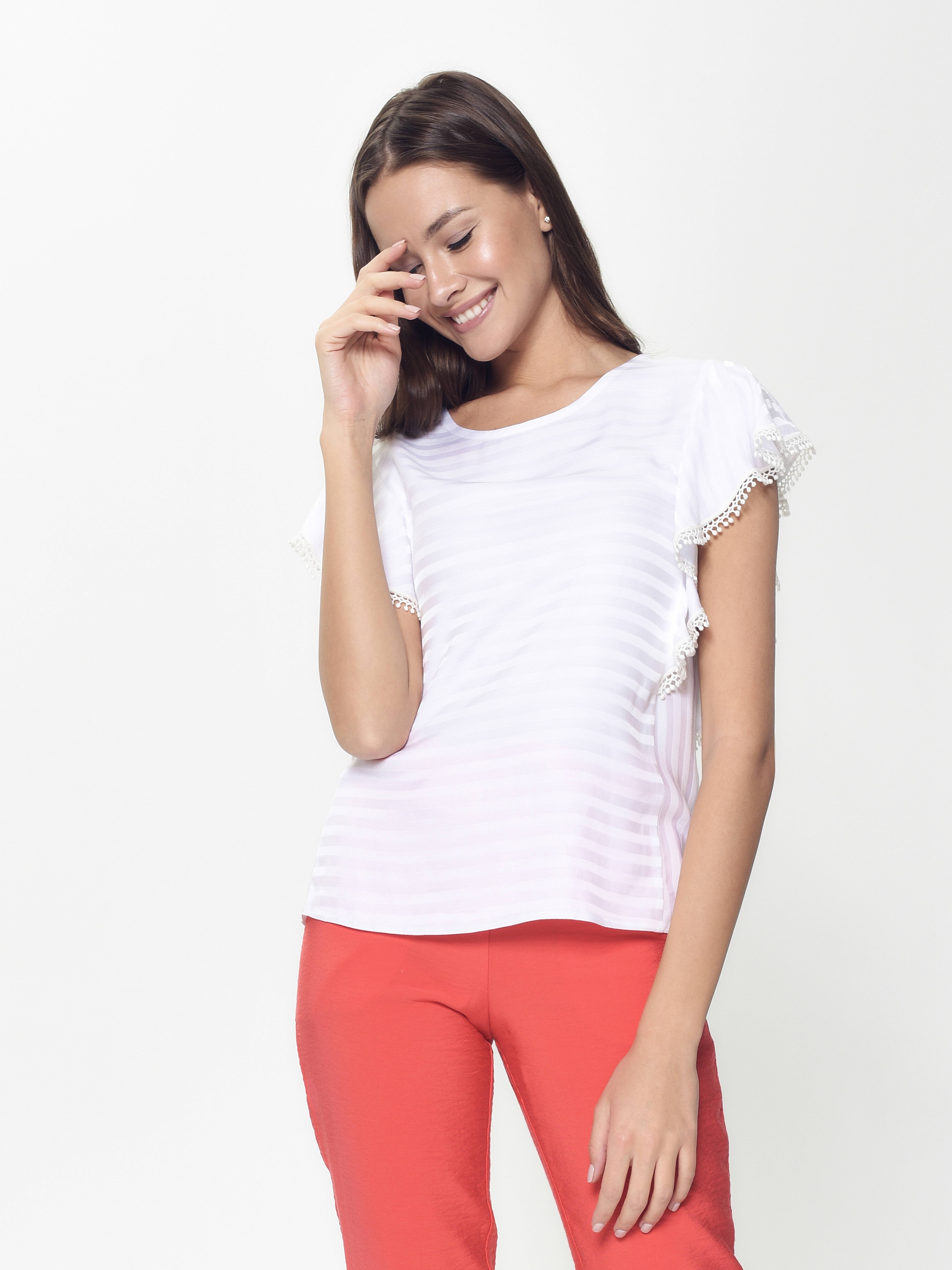 Ультрамодная шелковистая блузка с воланами LBL 908 Conte ⭐️, цвет white, размер 170-84-90