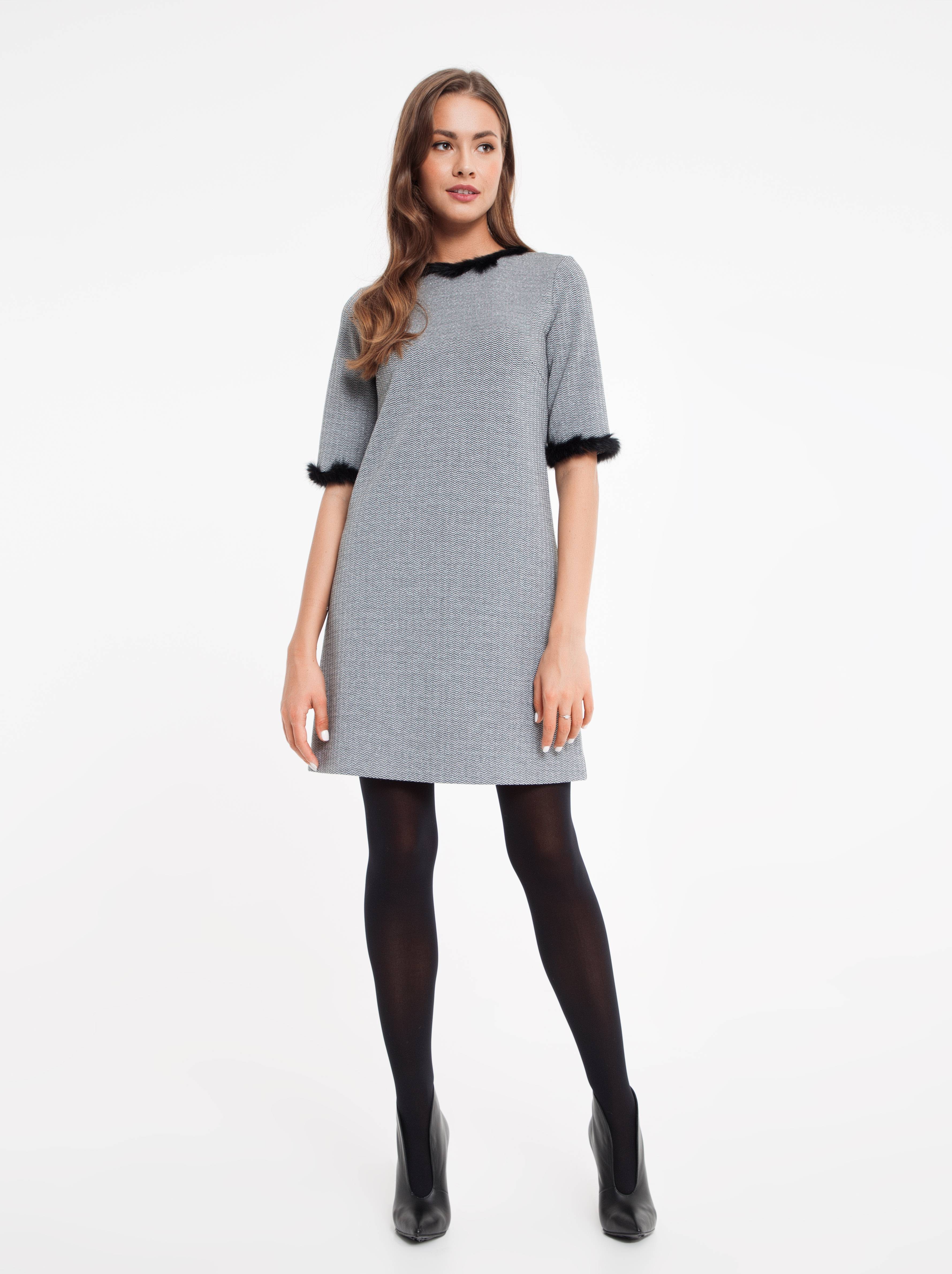 Платье А-силуэта с металлическим блеском и декором из меха 848 Conte ⭐️, цвет grey, размер 170-84-90 - фото 1