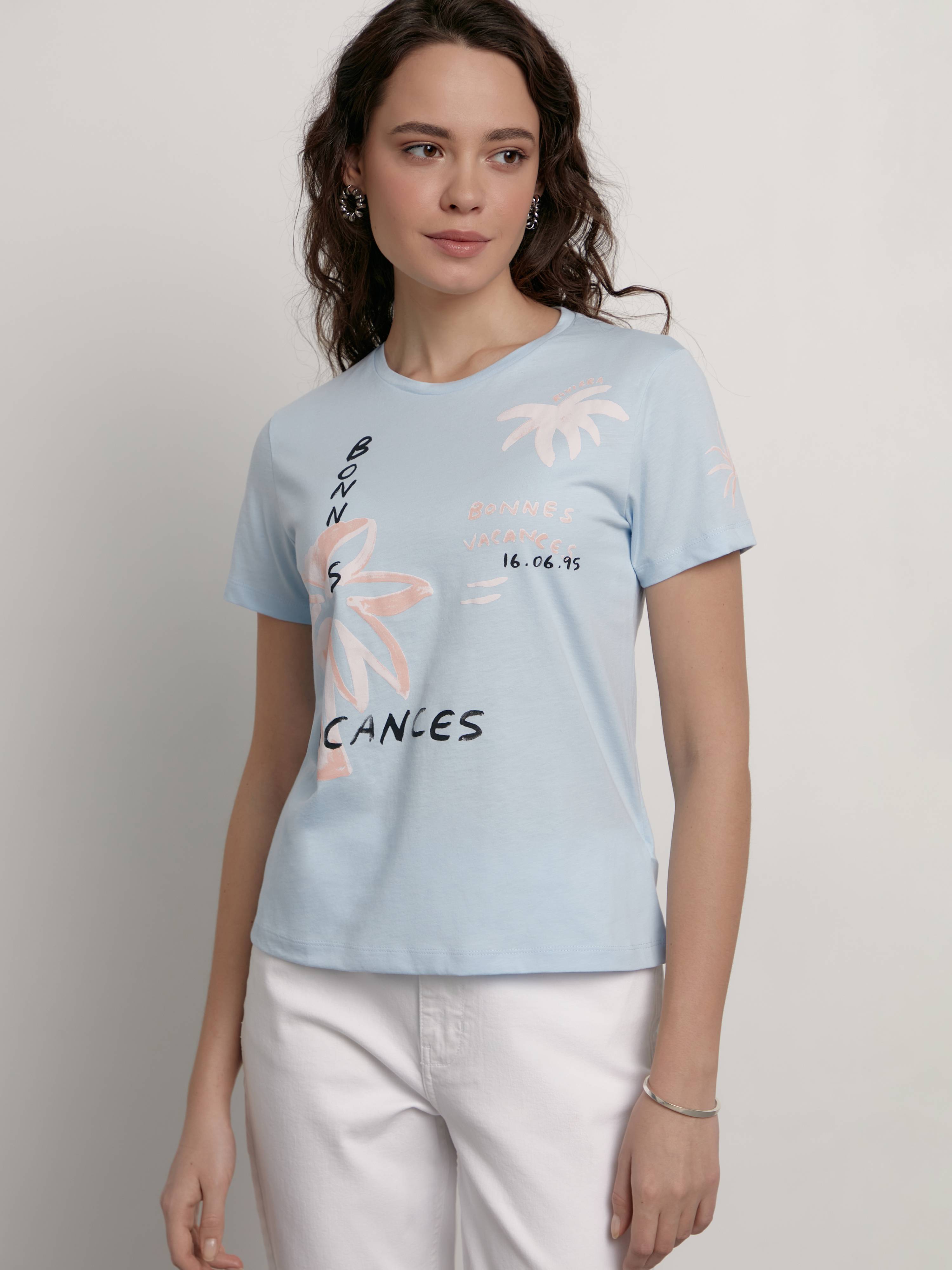 Базовая футболка из хлопка с рисунком «Vacances» LD 2124 Conte ⭐️, цвет sky blue, размер 170-100/xl