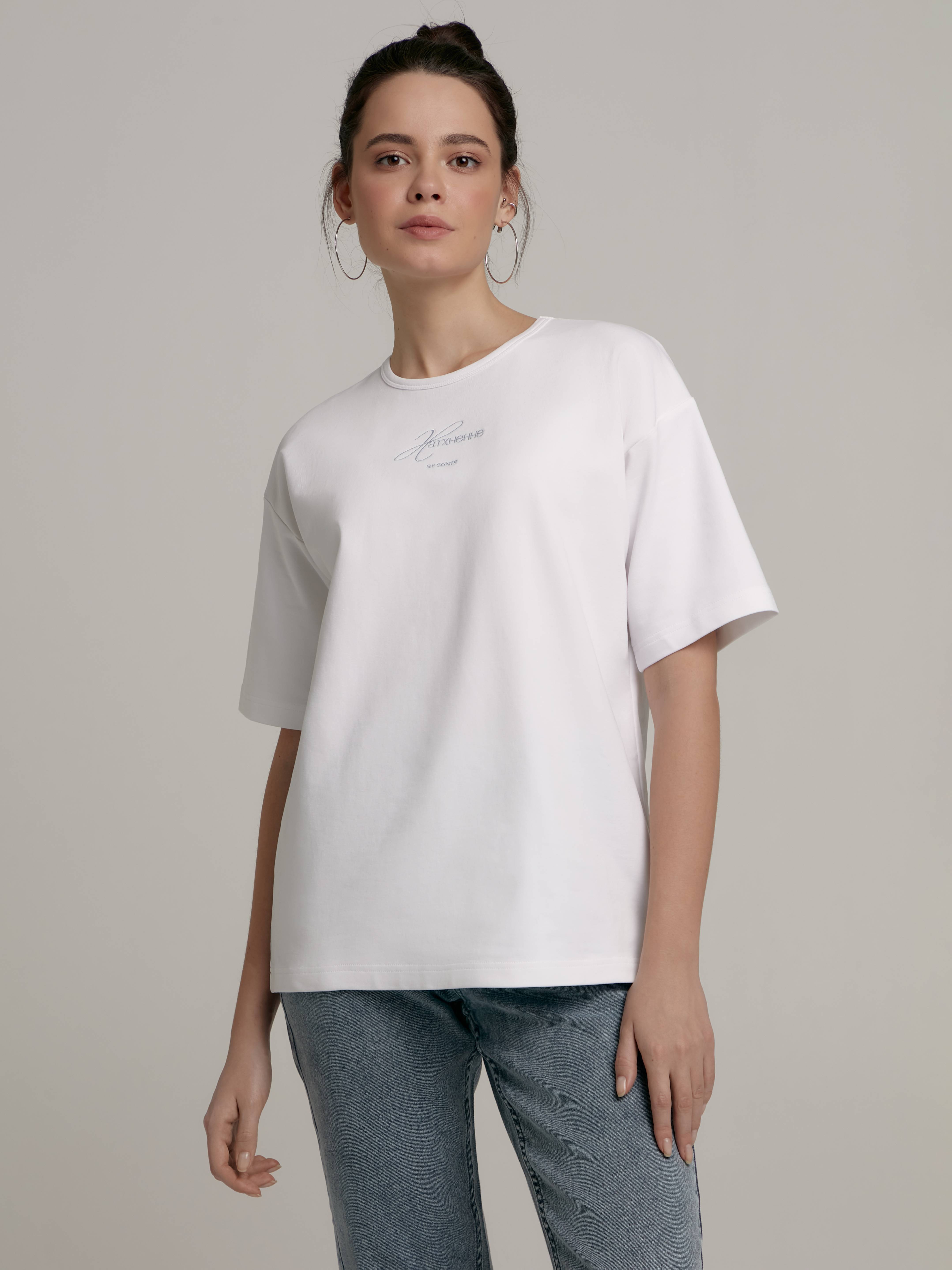 Удлиненная футболка свободного кроя с вышивкой «Натхненне» LD 2307 Conte ⭐️, цвет white, размер 170-84/xs - фото 1