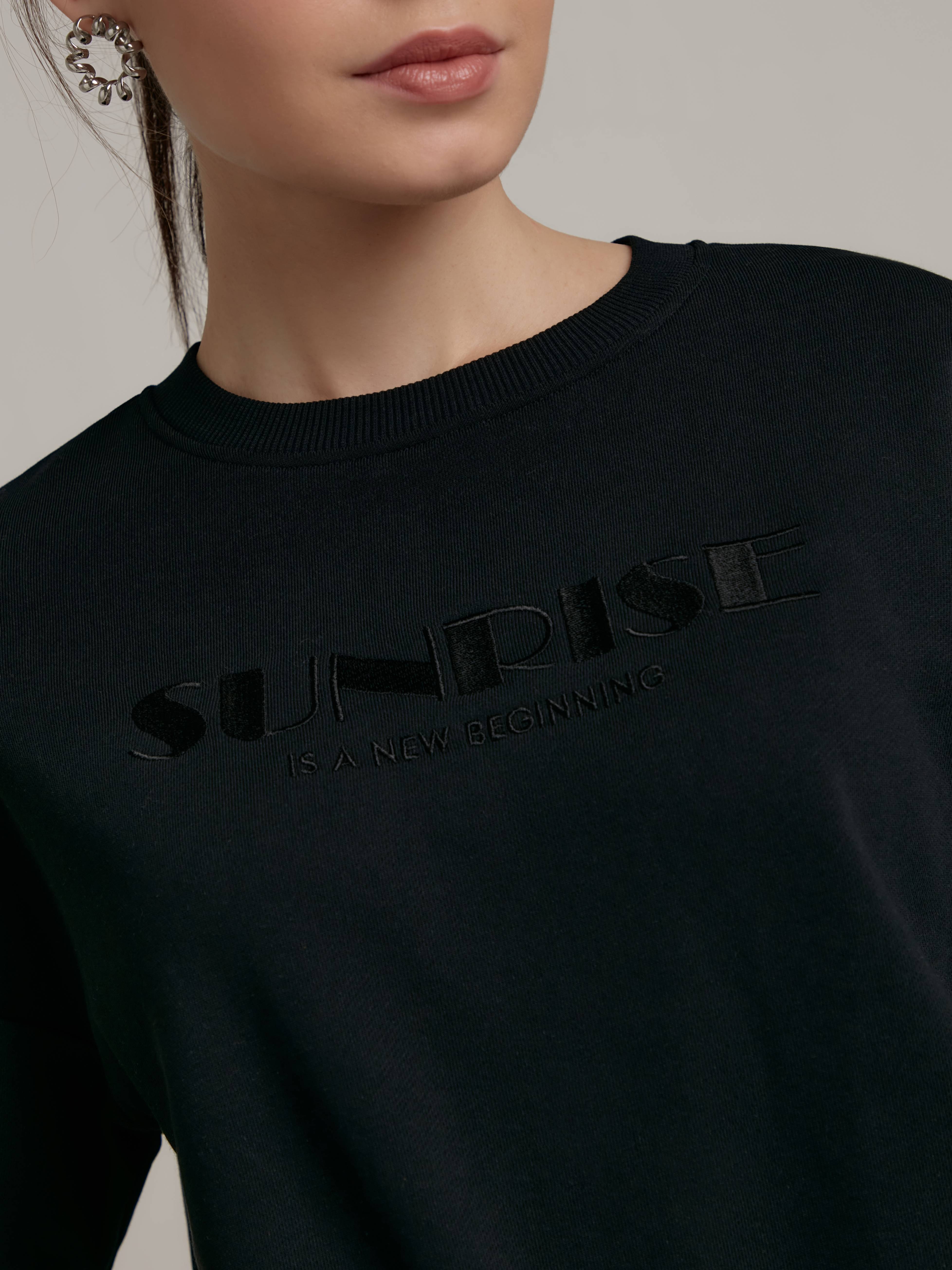 Укороченная футболка из футера с вышивкой «Sunrise» LD 2092 Conte ⭐️, цвет black, размер 170-84/xs - фото 1