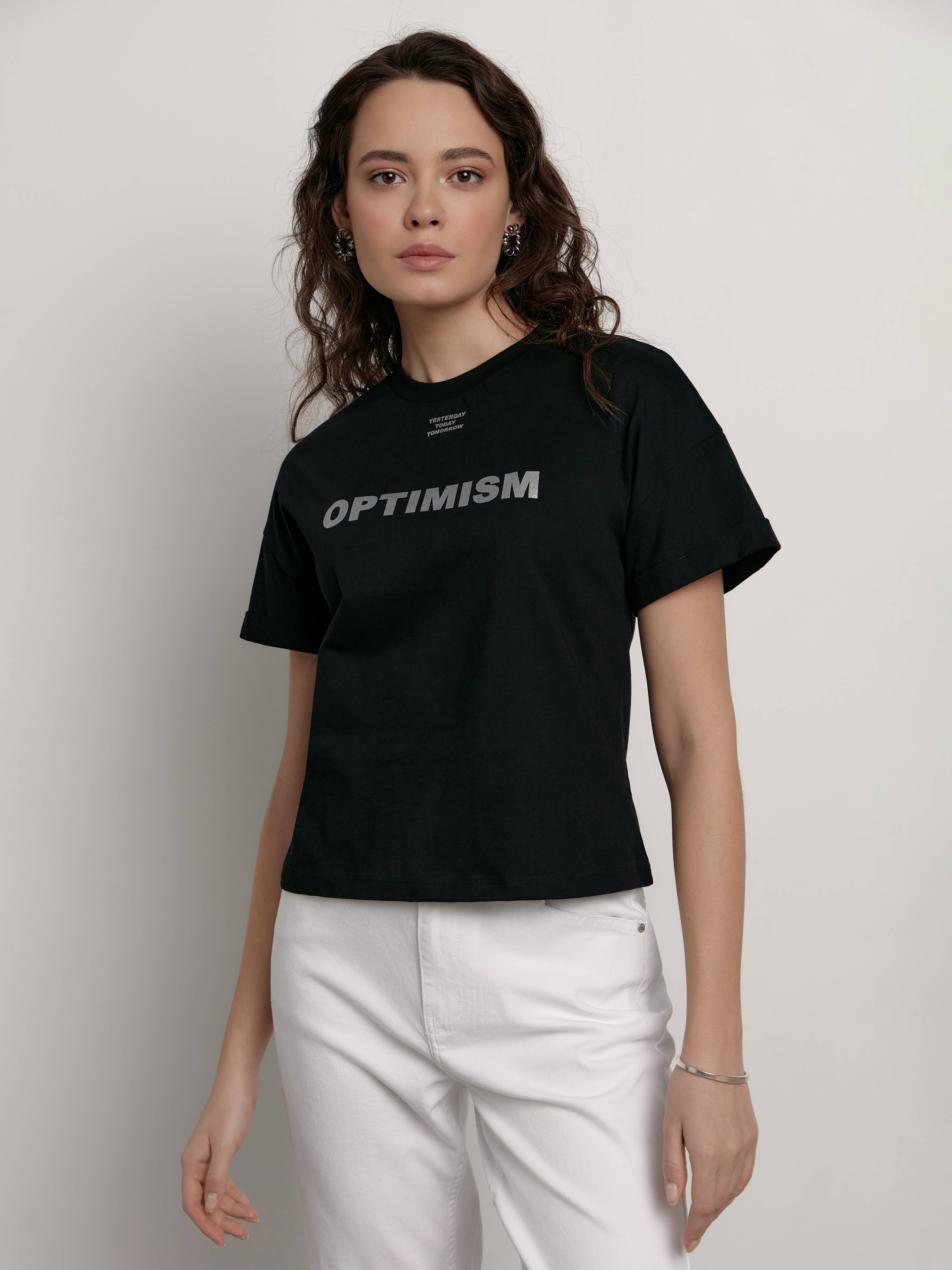 Футболка из хлопка с рисунком «Optimism» LD 2105 Conte ⭐️, цвет black, размер 170-84/xs