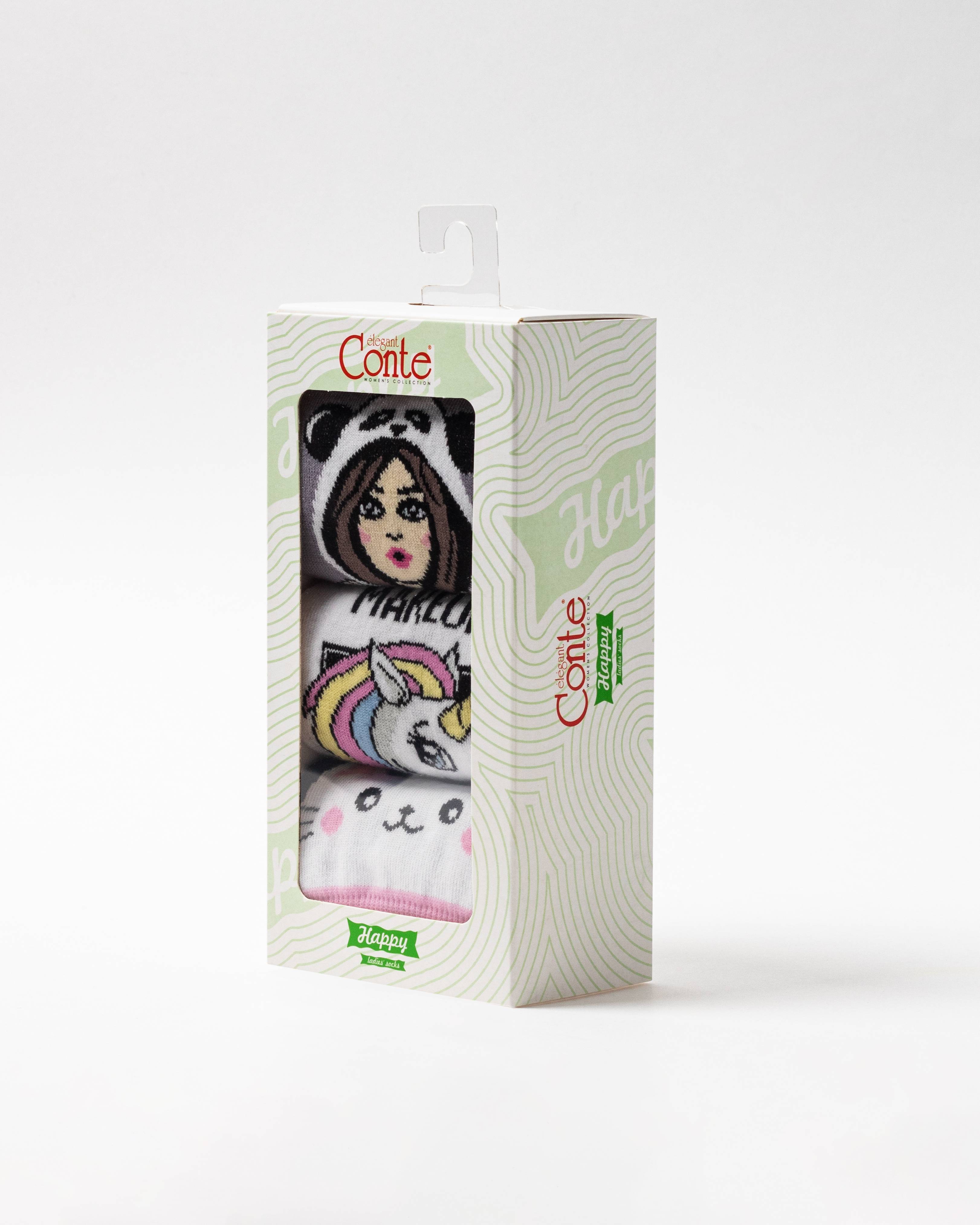 

Носки женские Conte ⭐️, Ассорти, Хлопковые носки с рисунками Happy (3 пары)
