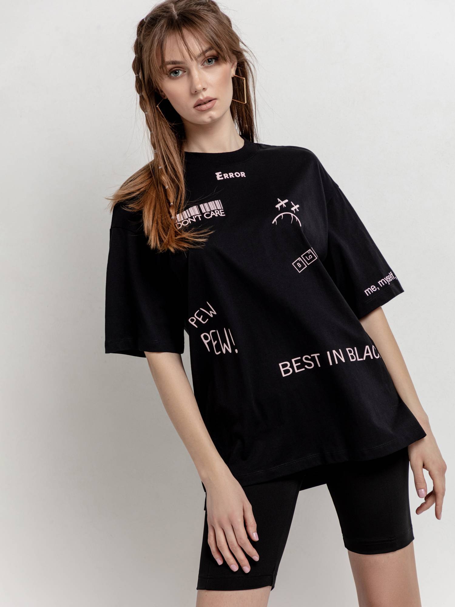 Oversize-футболка с разрезами по бокам «Error» LD 1678 Conte ⭐️, цвет black, размер 170-84/xs