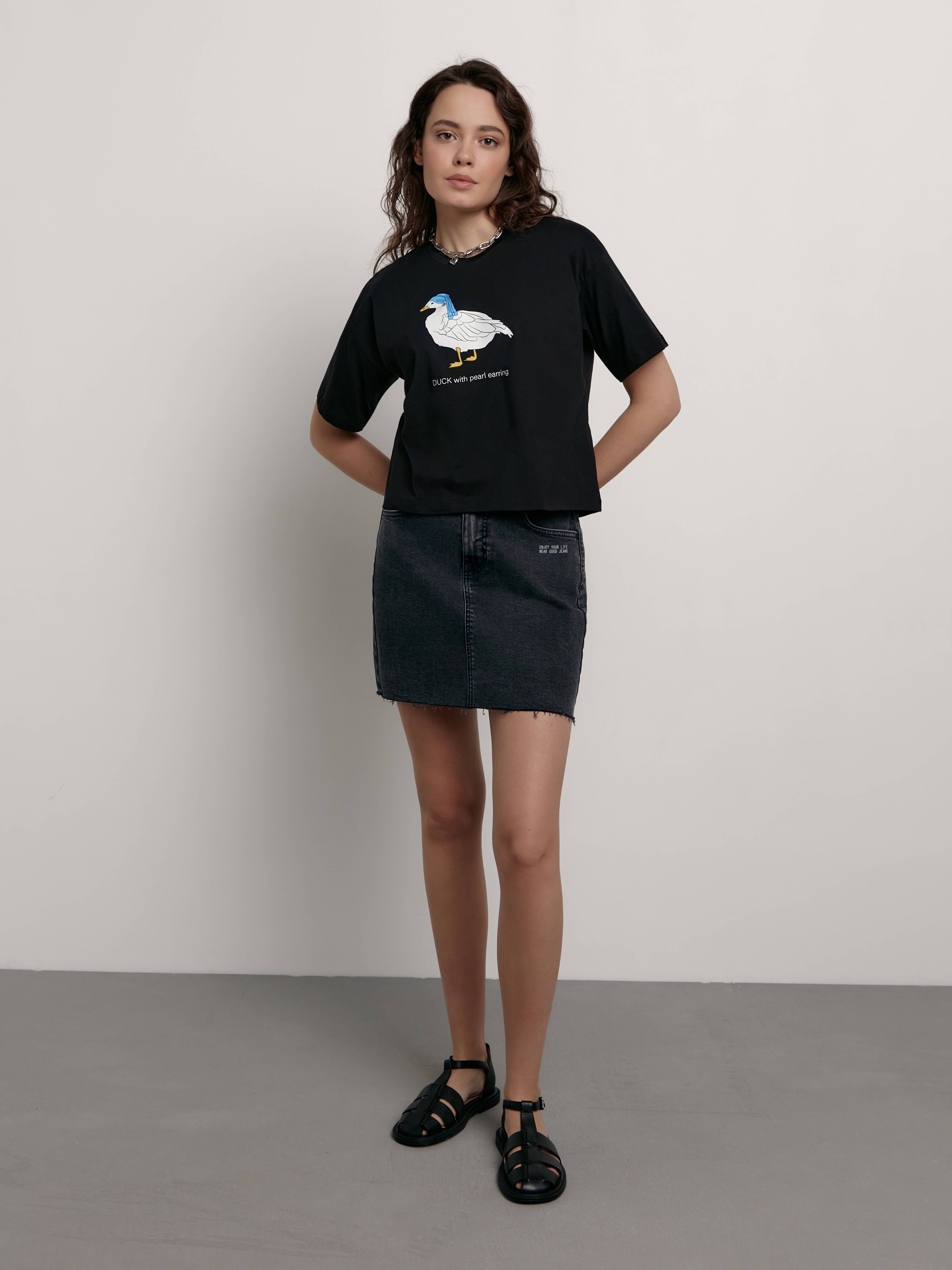 Свободная футболка из хлопка с рисунком «Duck» LD 2212 Conte ⭐️, цвет black, размер 170-84/xs