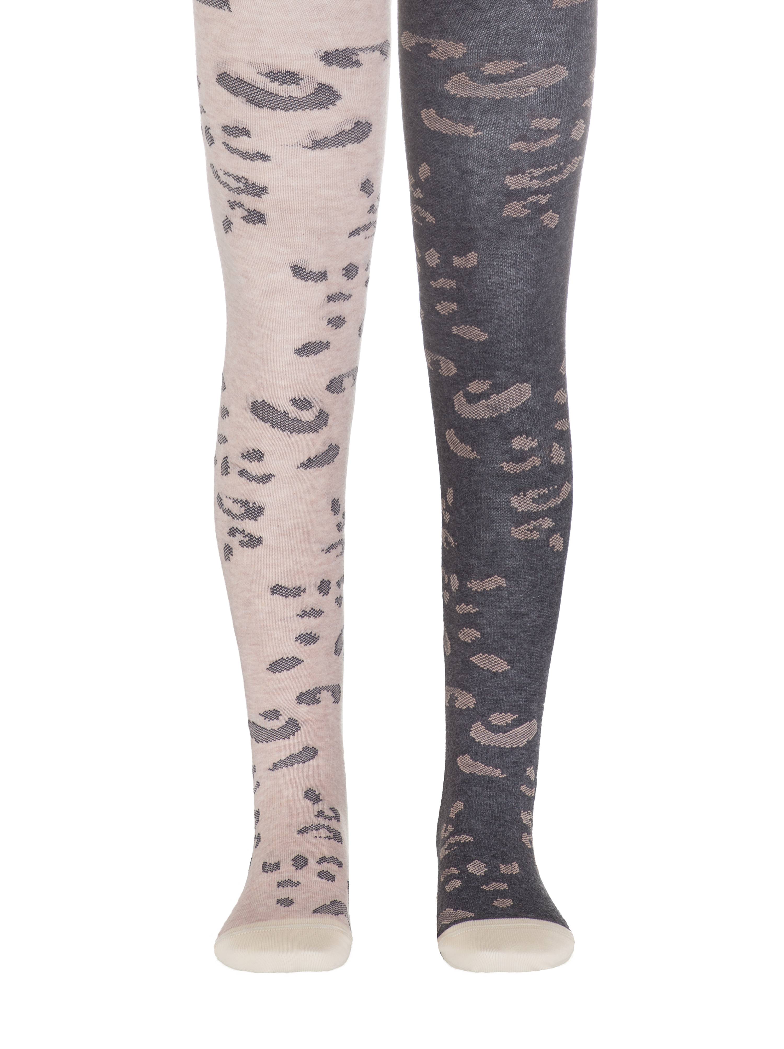 Хлопковые колготки TIP-TOP с леопардовым рисунком Conte ⭐️, цвет темно-серый-бежевый, размер 116-122