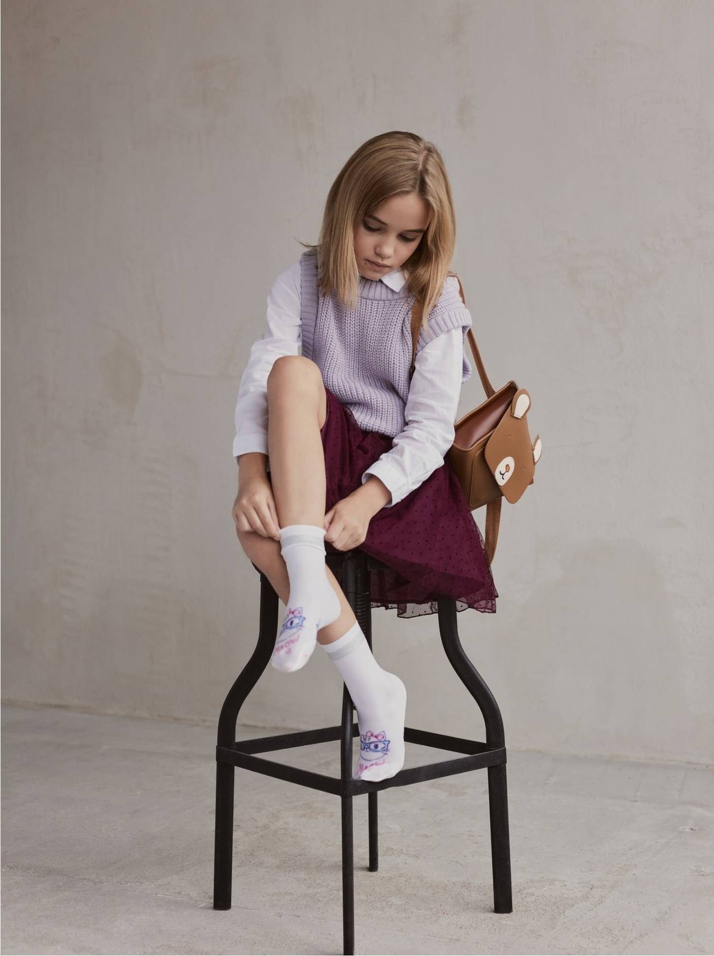 девочки в носках ᐅ Купить Носки с рисунком и люрексом CATY в Москве цвет bianco 🛍️ в интернет магазине с доставкой по России