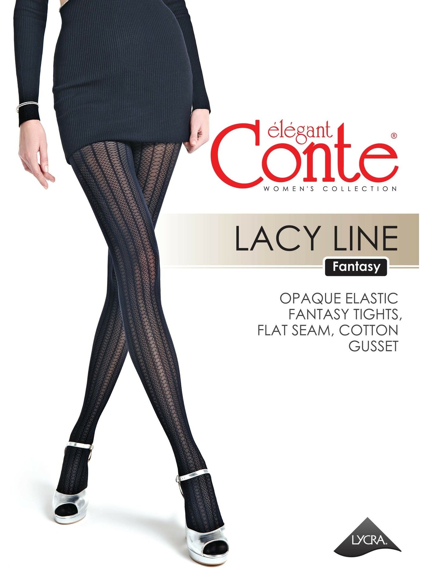 Колготки женские Колготки с ажурным рисунком и полосами LACY LINE модель  цвет nero