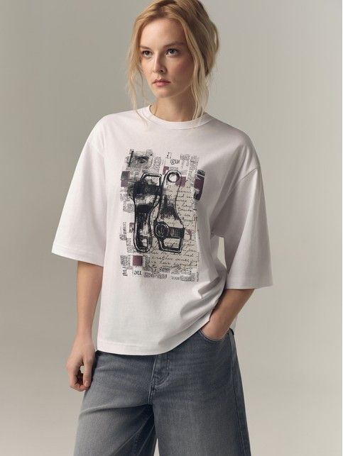 Футболка из хлопка с рисунком «Shoes» и короткими рукавами до локтя LD 3449 - купить в интернет-магазине Conte