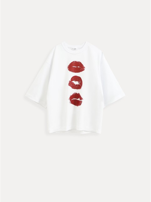 Футболка из хлопка с рисунком «Lips» и короткими рукавами до локтя LD 3449 - купить в интернет-магазине Conte