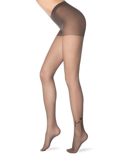 Прозрачные колготки женские с тату-рисунком FREE Lycra® цвета графит