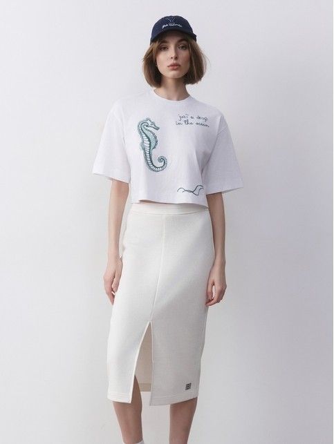 Укороченная футболка из хлопка "Оcean" LD 2715 - купить в интернет-магазине Conte