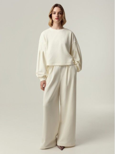 Широкие брюки из футера со складками по переду LBK 3379 - купить в интернет-магазине Conte