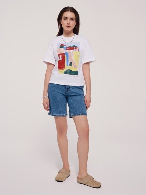 Футболка из хлопка с манжетами по рукавам и рисунком "Not available" LD 2680 - купить в интернет-магазине Conte