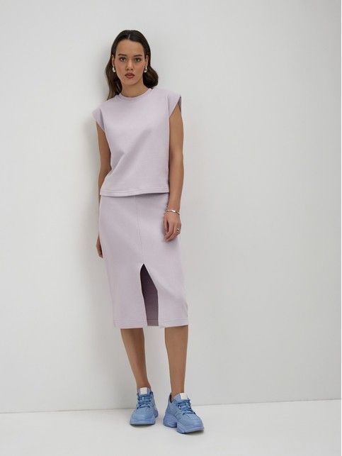 Юбка прямого кроя из футера с разрезом LU 2592
