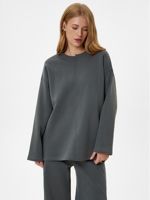 Джемпер из футера с ассиметричной планкой на горловине LD 3231