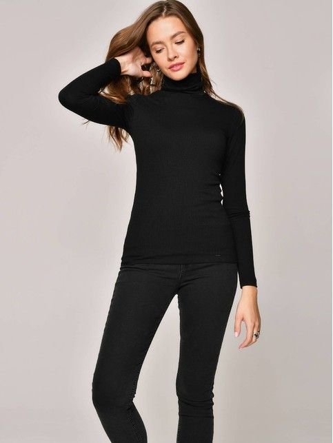 Базовая водолазка женская в рубчик из вискозы LD 1144 черного цвета