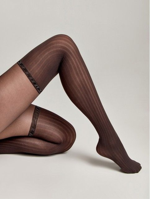 Колготки женские с имитацией чулок и рельефными полосами GLAM цвета графит