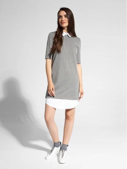 Платье в "гусиную лапку" с имитацией рубашки LPL 1052 - купить в интернет-магазине Conte