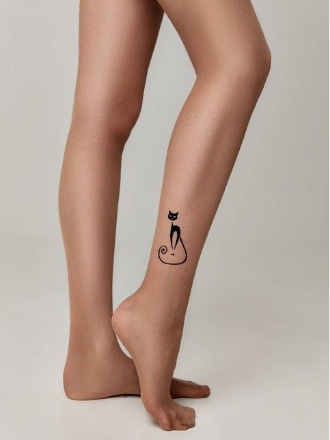 Тонкие колготки женские с тату-рисунком FLOCK Lycra® бронзового цвета