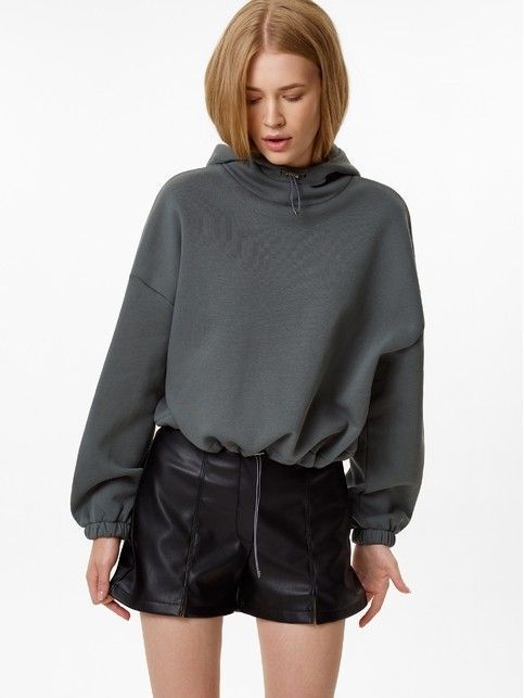 Укороченный джемпер из футера на флисе с капюшоном LD 3233