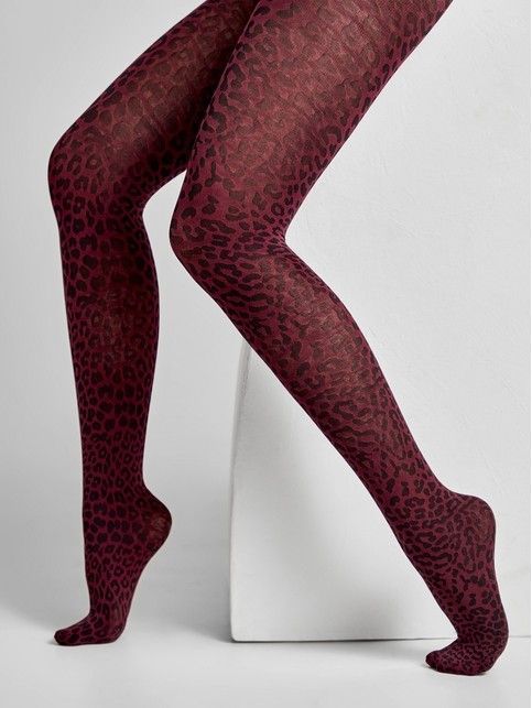 Колготки женские с леопардовым рисунком LEO Lycra® марсала цвета
