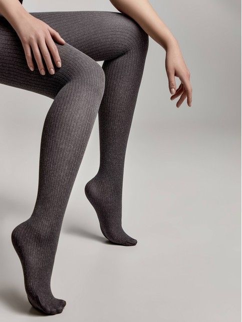 Меланжевые колготки женские с рельефным вертикальным рисунком STORY Lycra® серого цвета
