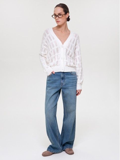 Жакет с ажурным переплетением свободного силуэта из пряжи с хлопком LDK2566 - купить в интернет-магазине Conte