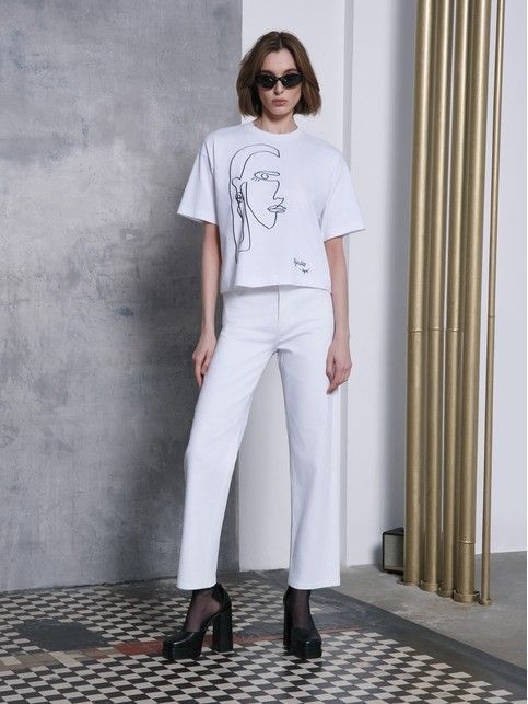 Свободная футболка из хлопка с рисунком «Profile» LD 2675 - купить в интернет-магазине Conte