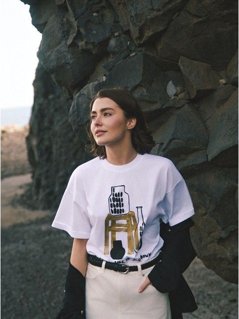 Футболка из хлопка с манжетами по рукавам и рисунком «Still life» LD 2680 - купить в интернет-магазине Conte