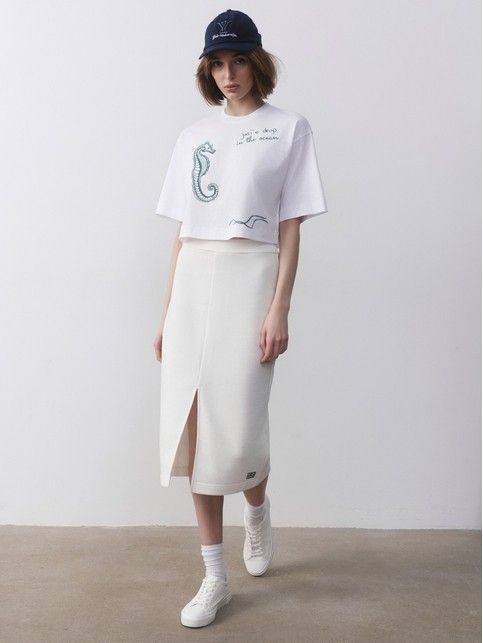 Юбка прямого кроя из футера с разрезом LU 2592