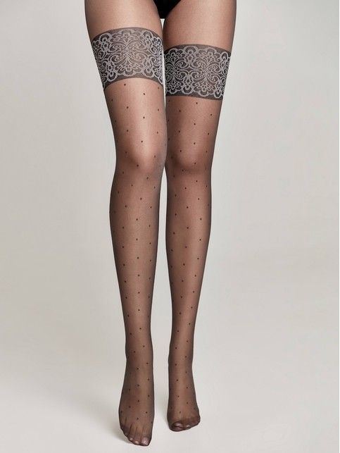 Колготки женские в горошек с имитацией ажурных чулок PASSAGE Lycra® цвета графит