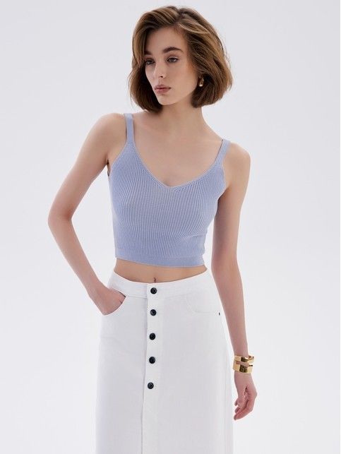 Укороченный топ с переплетением ластик и V-образным вырезом LDK 2319